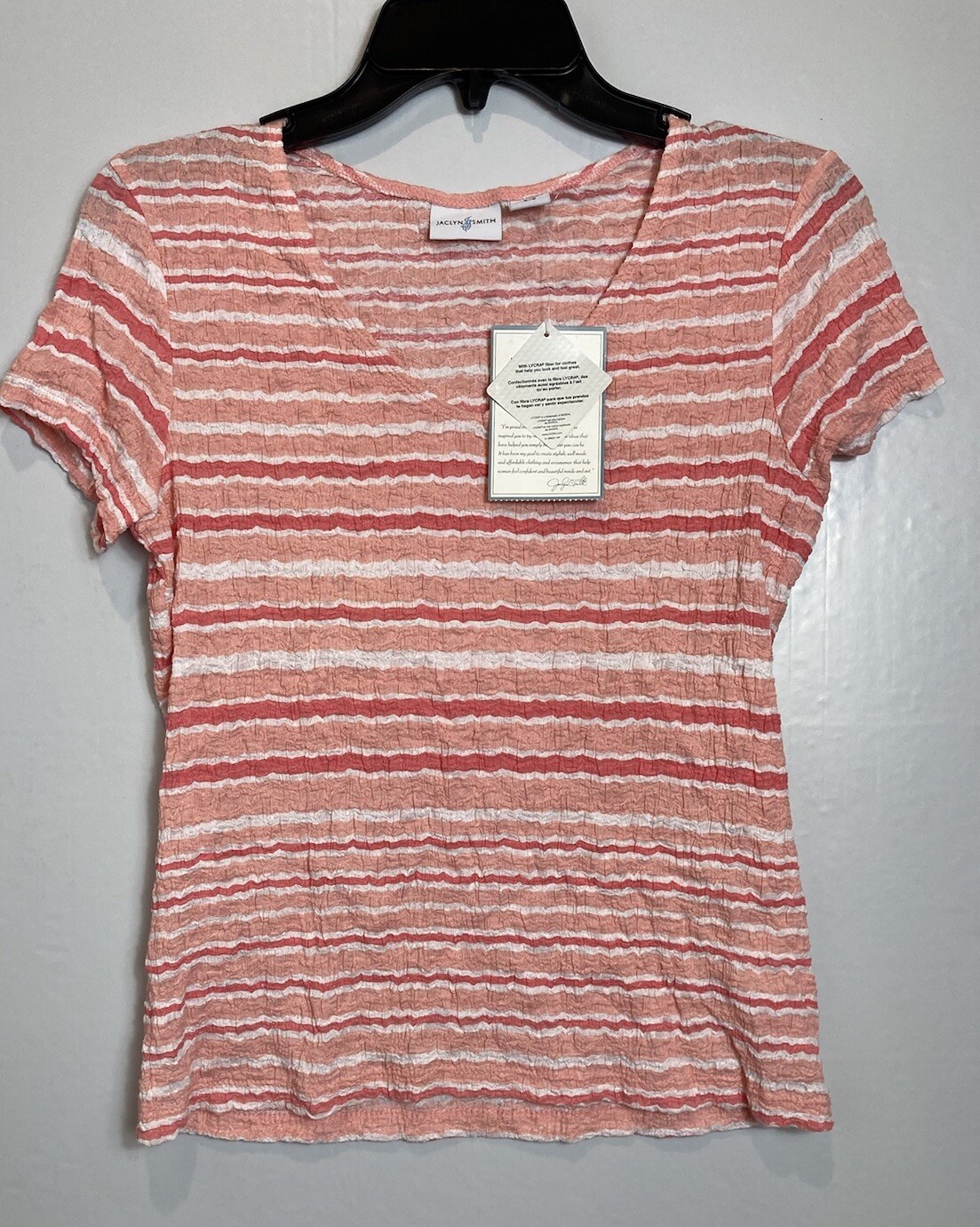 Y2K Vintage Jaclyn Smith Pastel Pink Striped Top Size S Stretchy 90s Preppy NWT