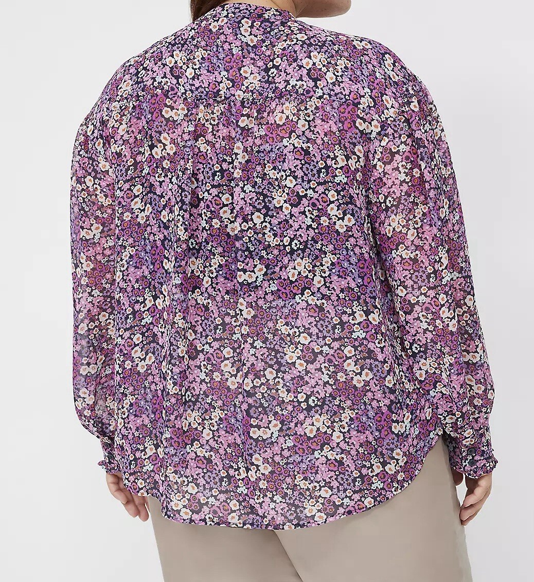 Womens Sheer Floral Chiffon Ruffle Top Size 26 Feminine Coquette Chic NWT $69
