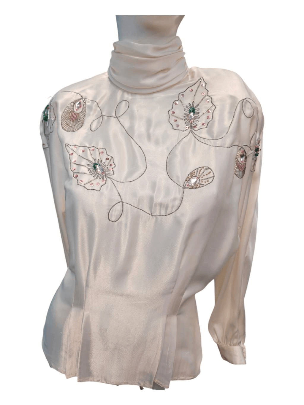 NilAni Cream Beaded Vintage Silky Top Size 6 Vintage 80’s
