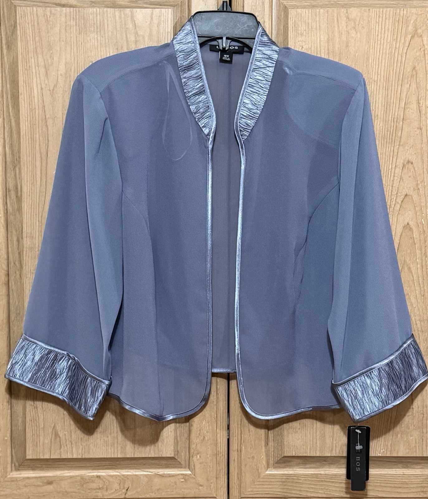 Le Bos Sheer Cardigan Jacket Women’s Plus 16W Blue Open Front Textured Trim