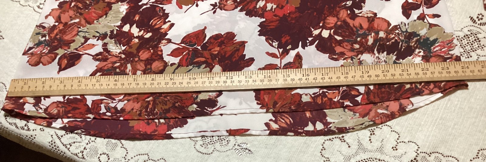 FALL Van Heusen L/XL Tunic Top Floral Leaves Burgandy Orange Brown Adjust Tabs