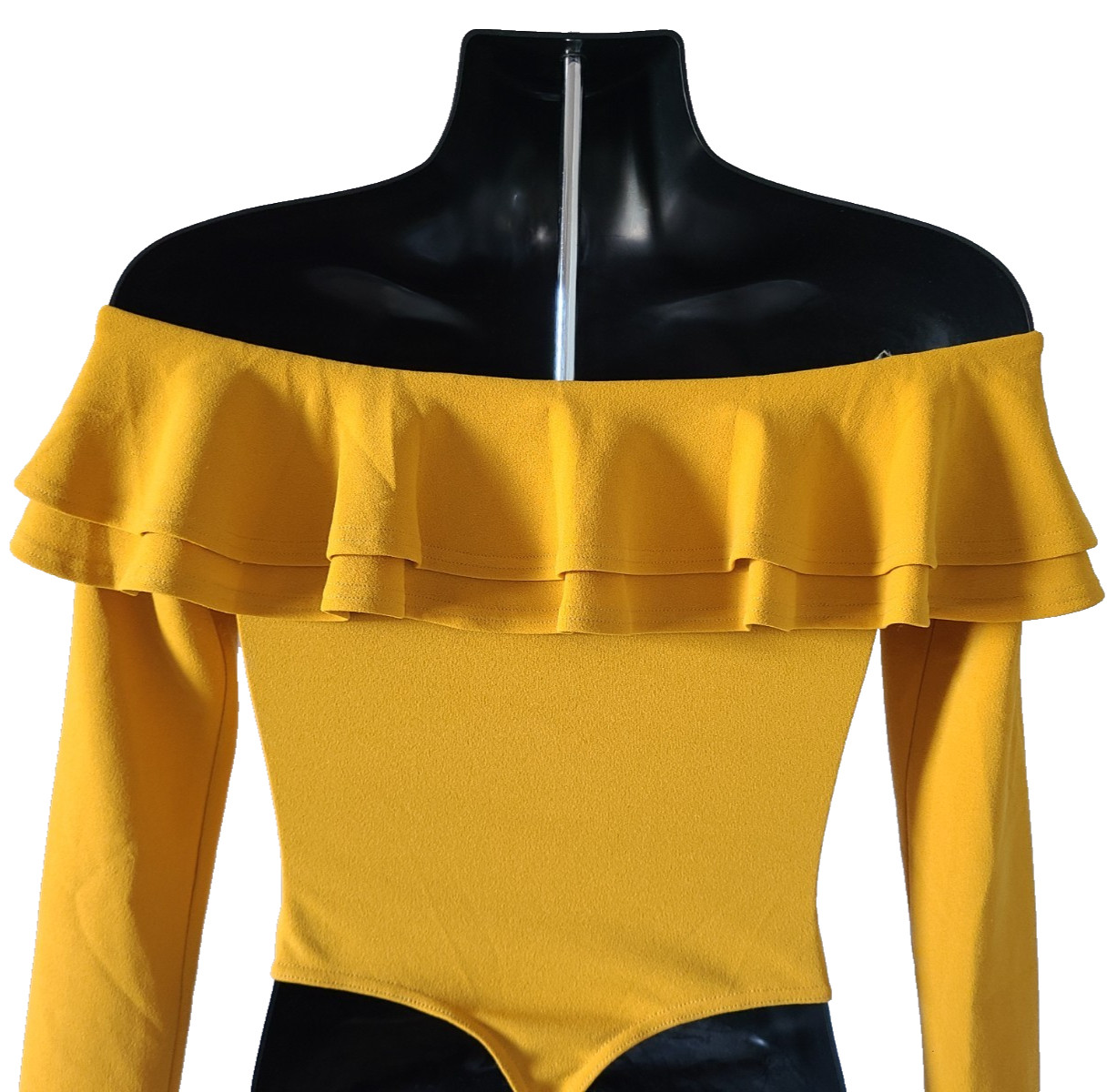 MISC Womens Off The Shoulders Bodysuit SIZE S Thong Long Sleeves Ruffles Yellow