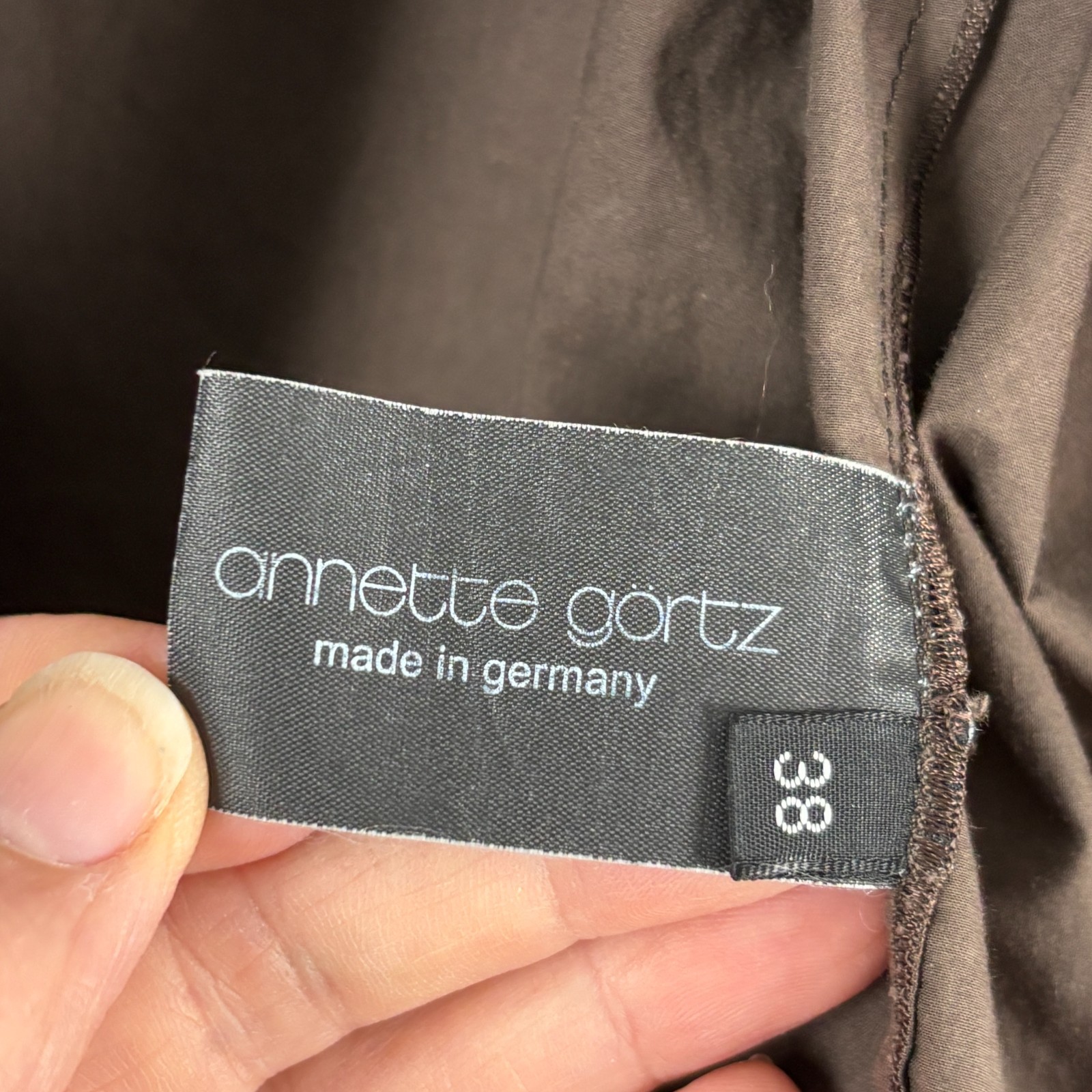 ANNETTE GORTZ Blouse Chocolate Brown Top Blouse V Neck Wrap Flare Sleeve 38/M