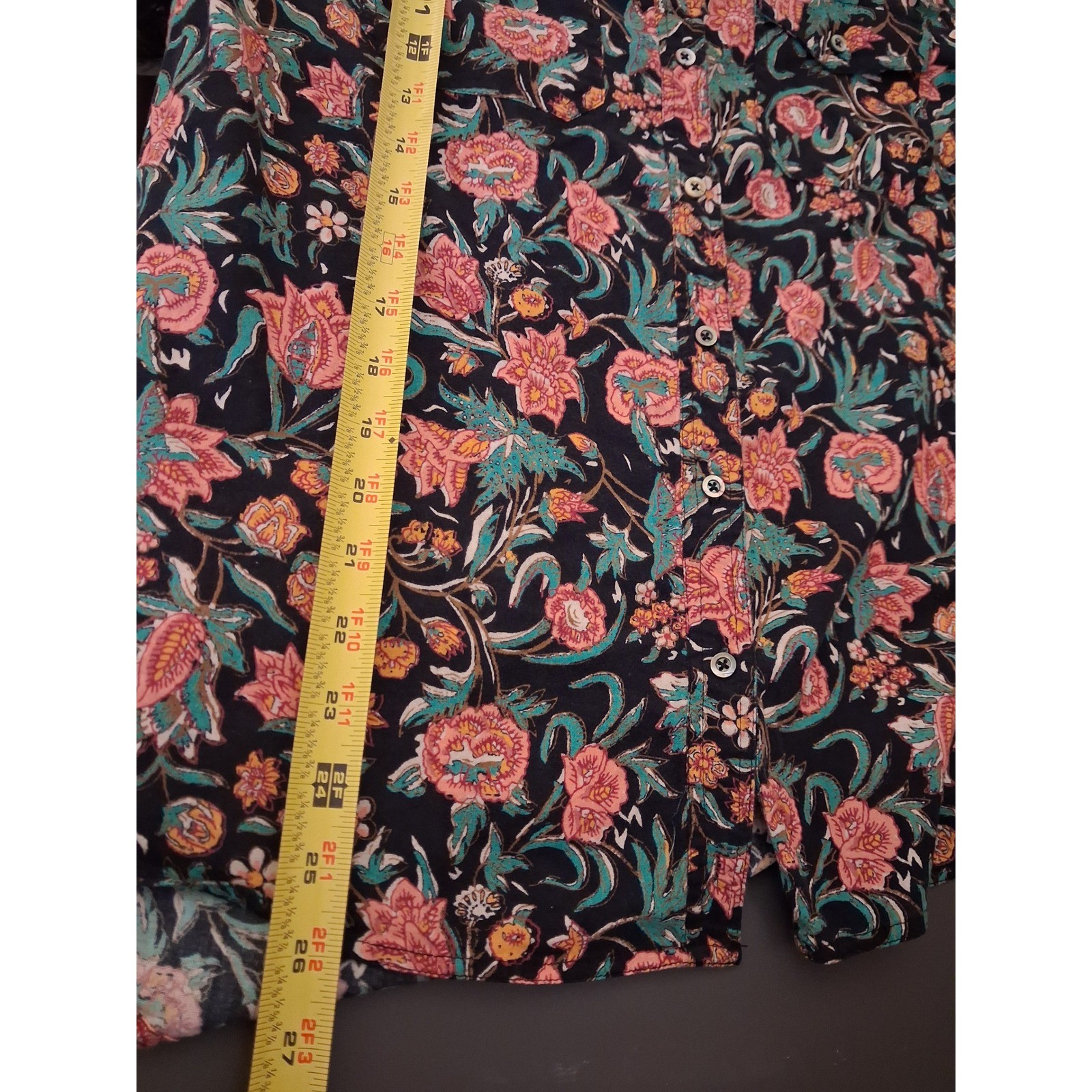 Sundance Womens Floral Button Down Shirt Navy Pink Orange Botanical Print Large