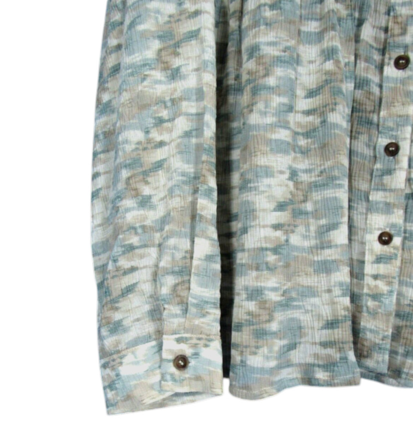 NWT JODIFL Cream/Blue WATERCOLOR Crinkle Challis BUTTON-UP SMOCK TOP Blouse M