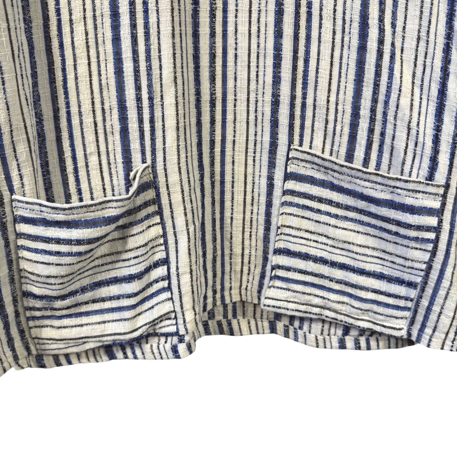 Giras Greece Cream Blue Woven Striped Cotton Viscose Pullover Tunic Top Small