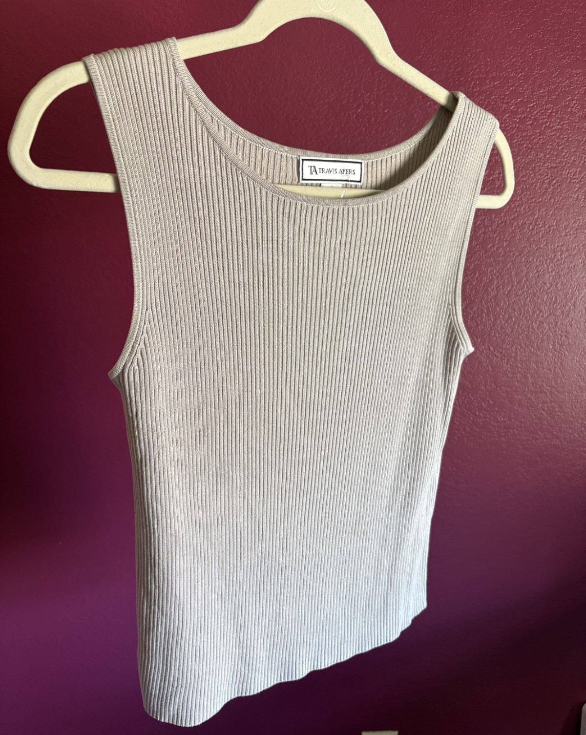 Travis Ayers Silk Rayon Beige Nude Ribbed Knit Tank Top Womens 10 Medium
