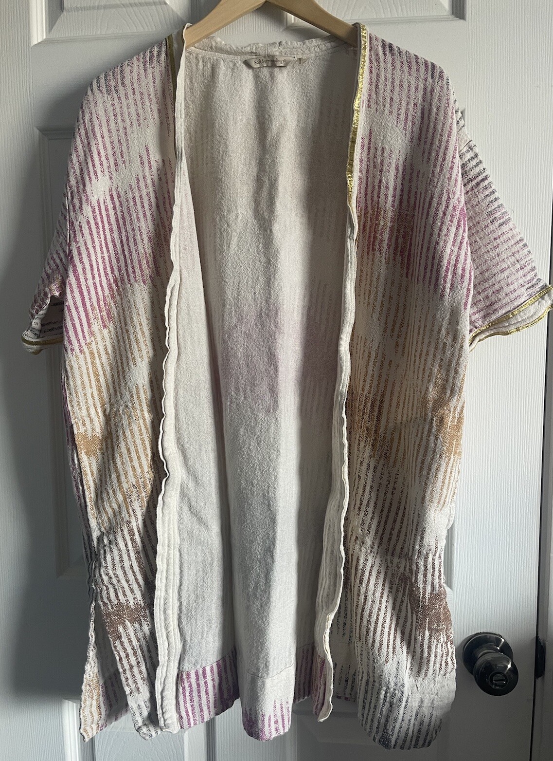 Soft Surroundings Mid Length Topper L/XL Colorful Open Gold Trim India Pockets