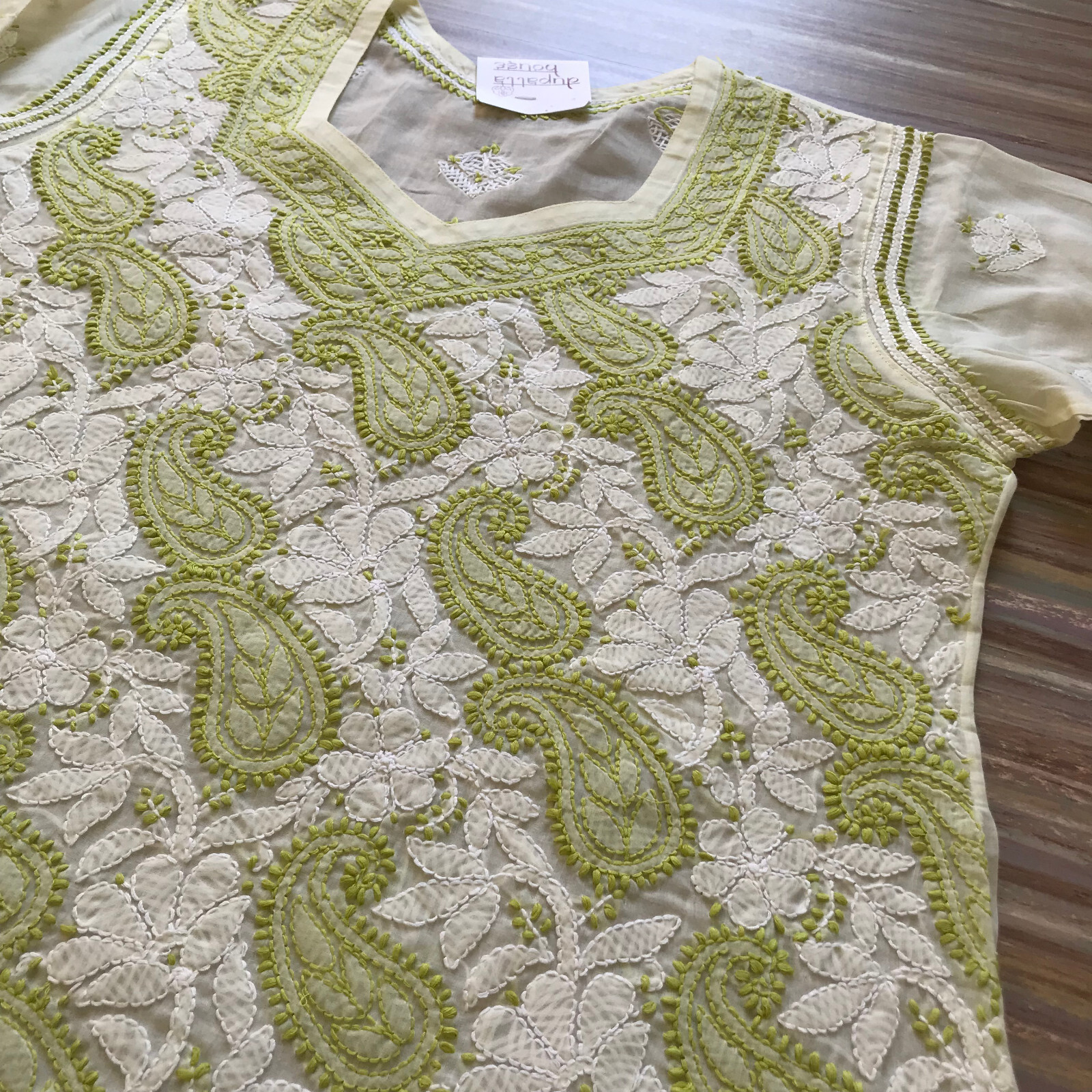 Dupatta House Embroidered Kurti Tunic Top Green Paisley Cotton NWT 40″ Bust