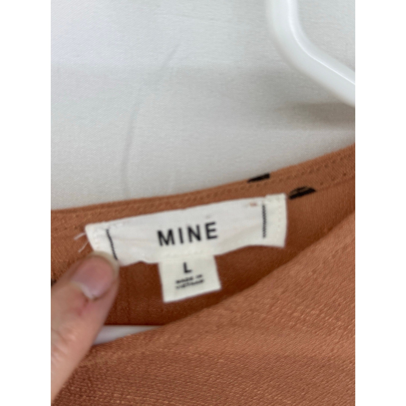 Mine L women’s rust orange, long sleeved ruffle pesent blouse