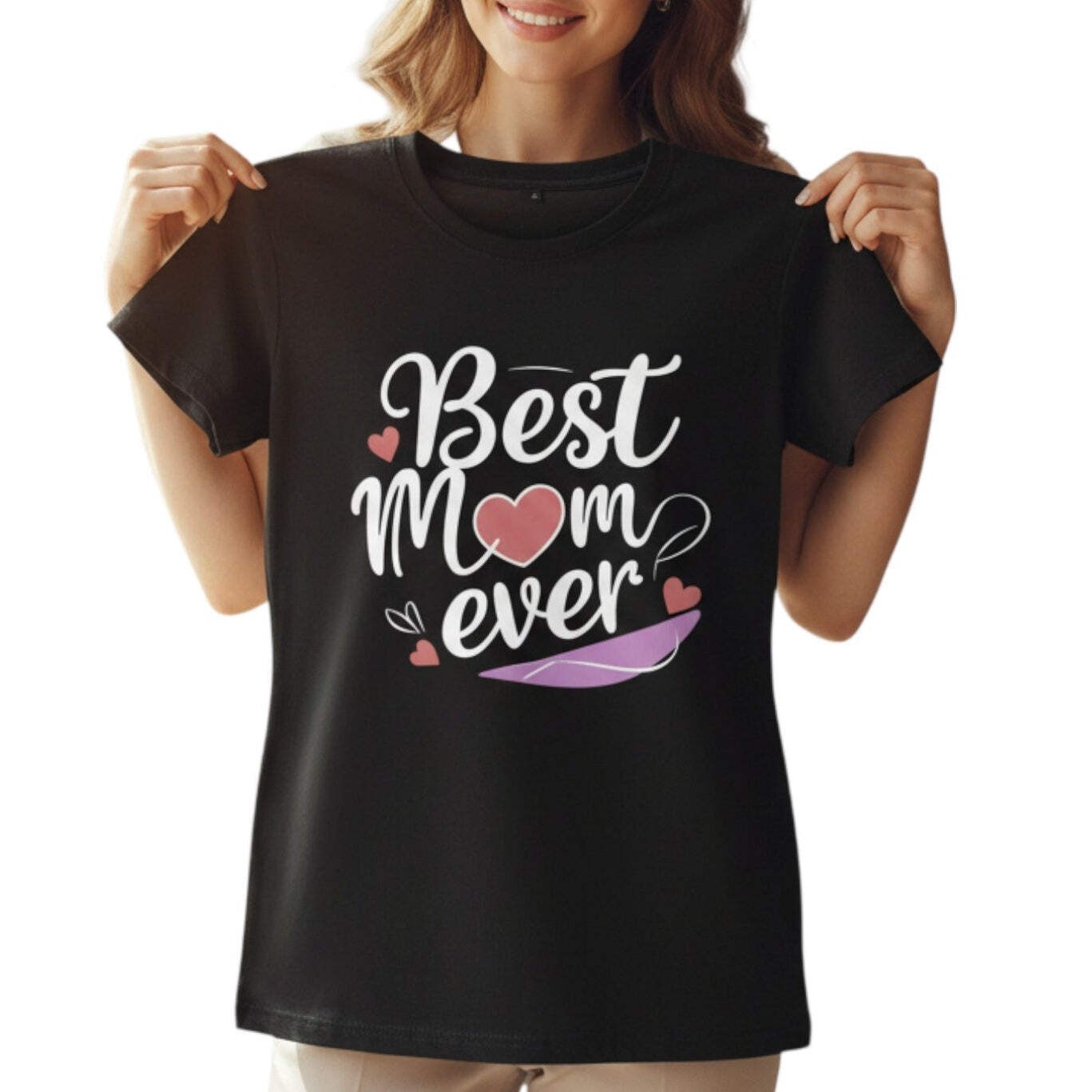 Cursive Graphic Best Mom Ever T-Shirt 100% Cotton Soft Breathable Top