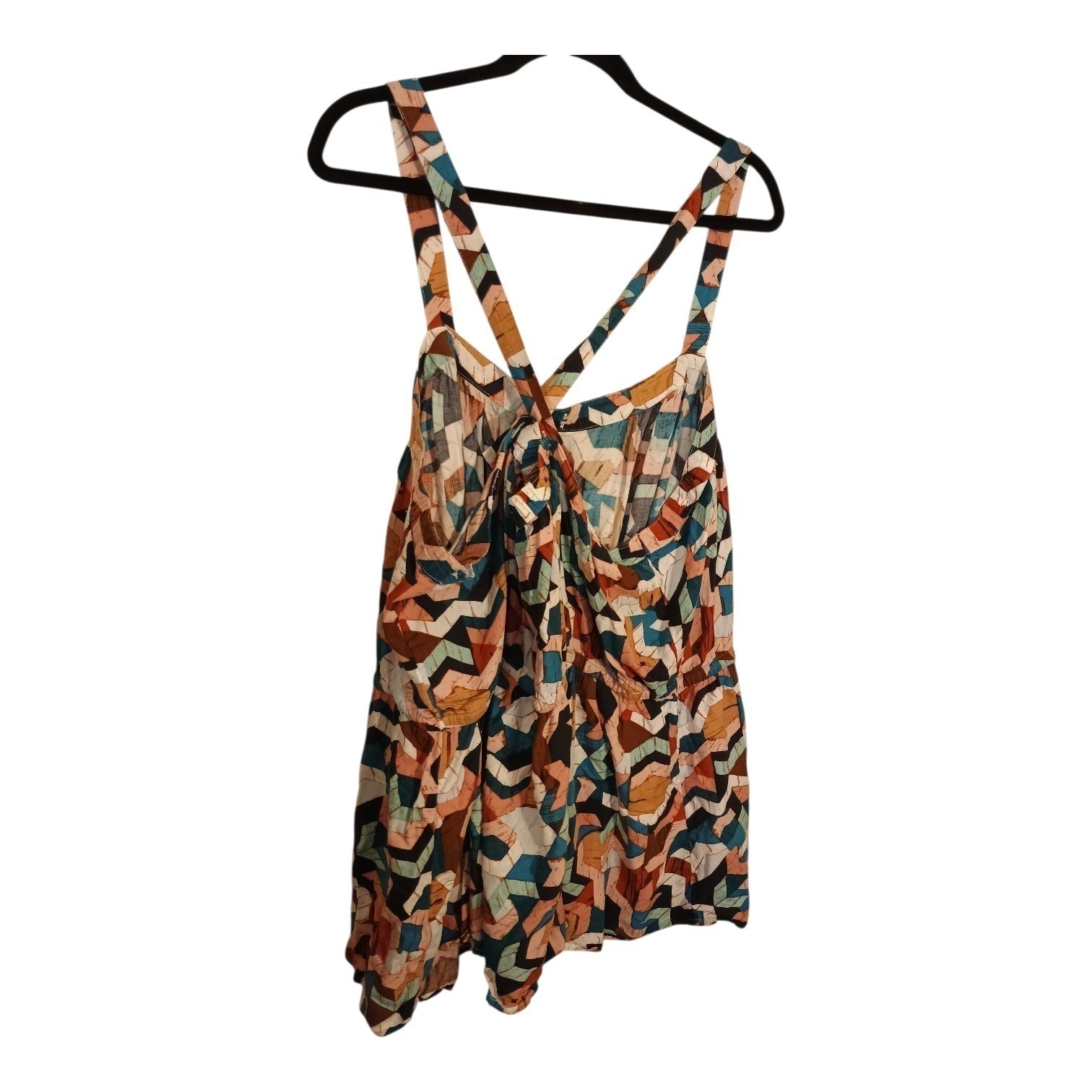Lane Bryant Geo Print Peplum Cross Strap Back Tank Faux Button Front Plus Siz 28