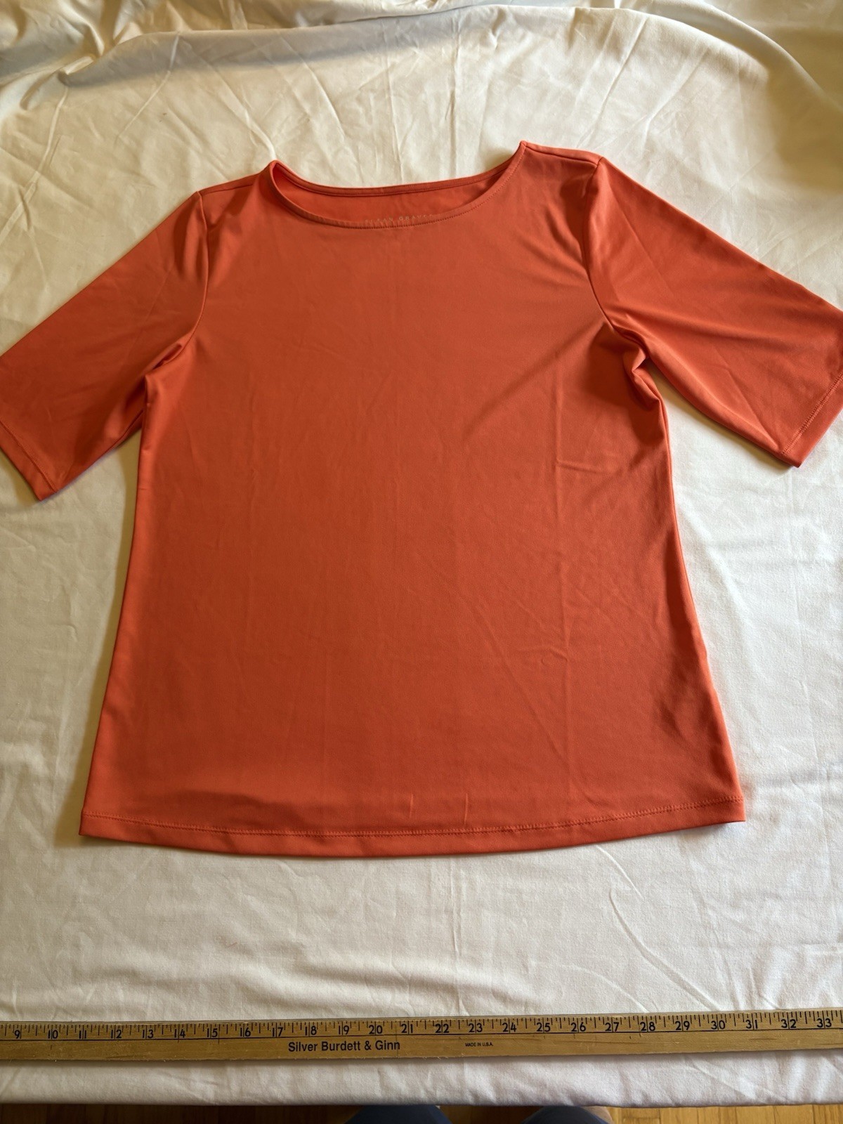 Susan Graver Essentials liquid knit Salmon-orange elbow length top Small. NWOT
