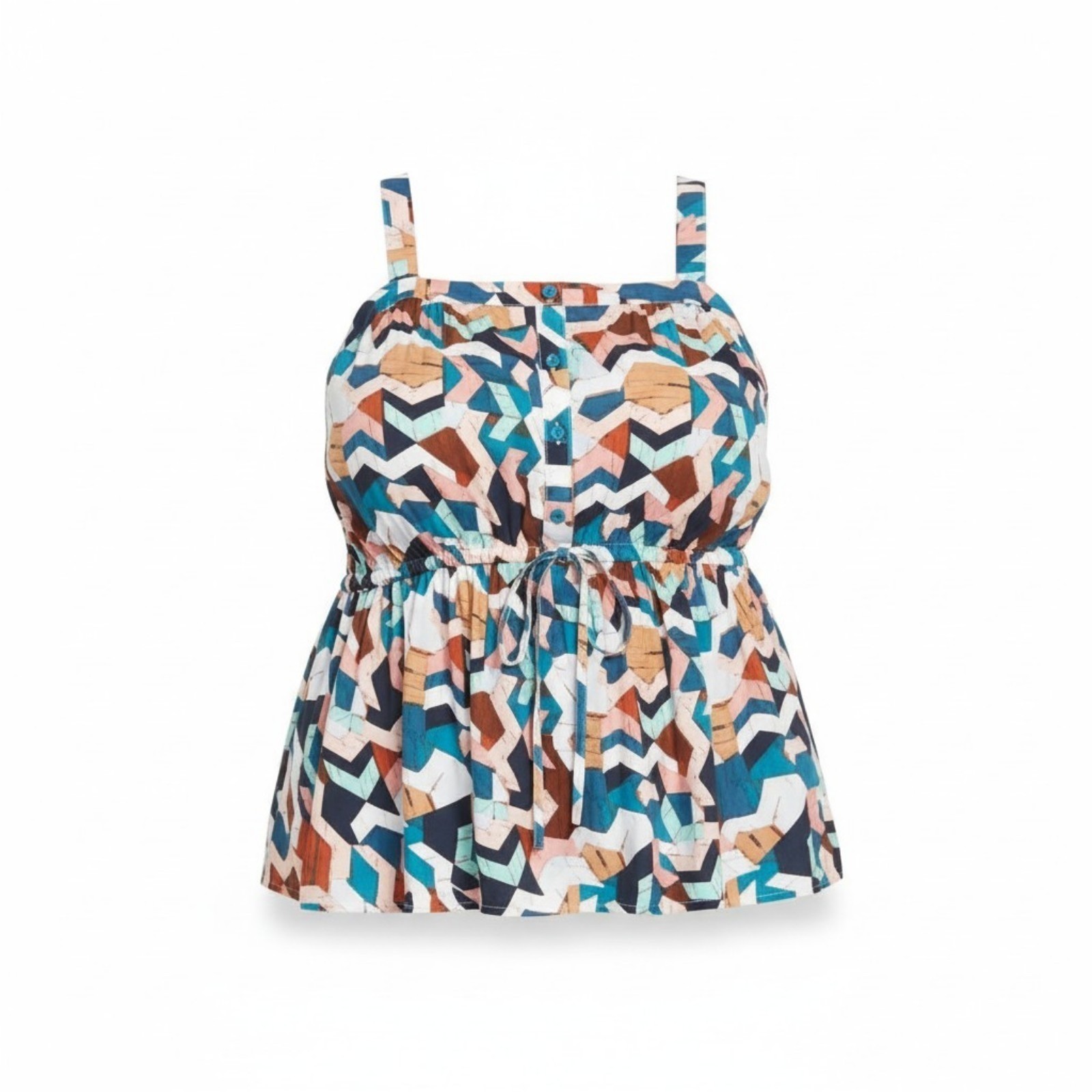 Lane Bryant Geo Print Peplum Cross Strap Back Tank Faux Button Front Plus Siz 28