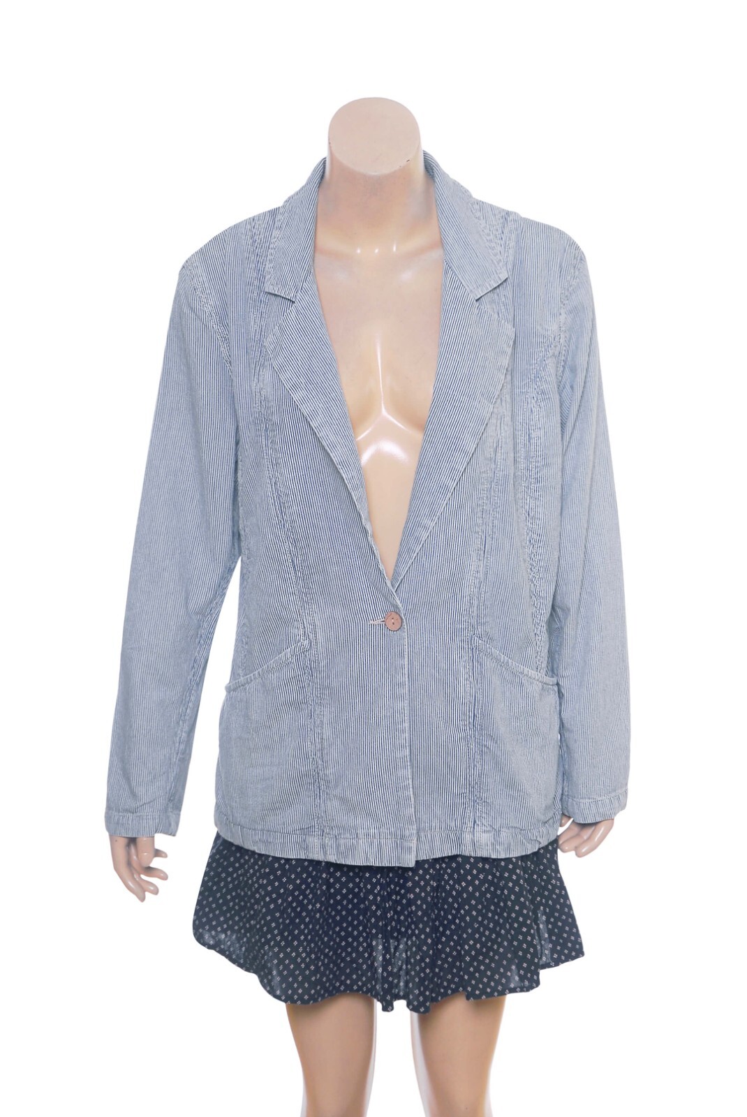 Free People Wanderlust Denim Suit Blazer S 4 Women’s Casual Striped NEW 32398