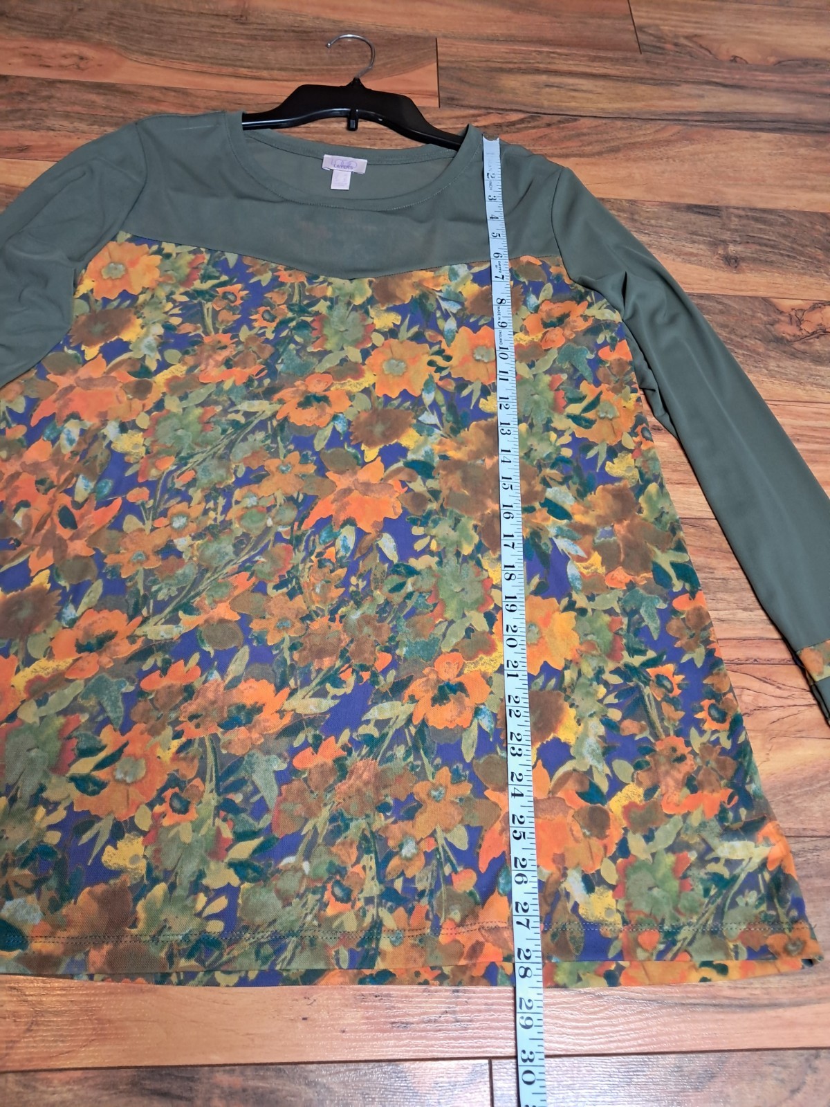 LOGO Layers Lori Goldstein Womens Sheer Mesh Top Size L Green Floral Stretch