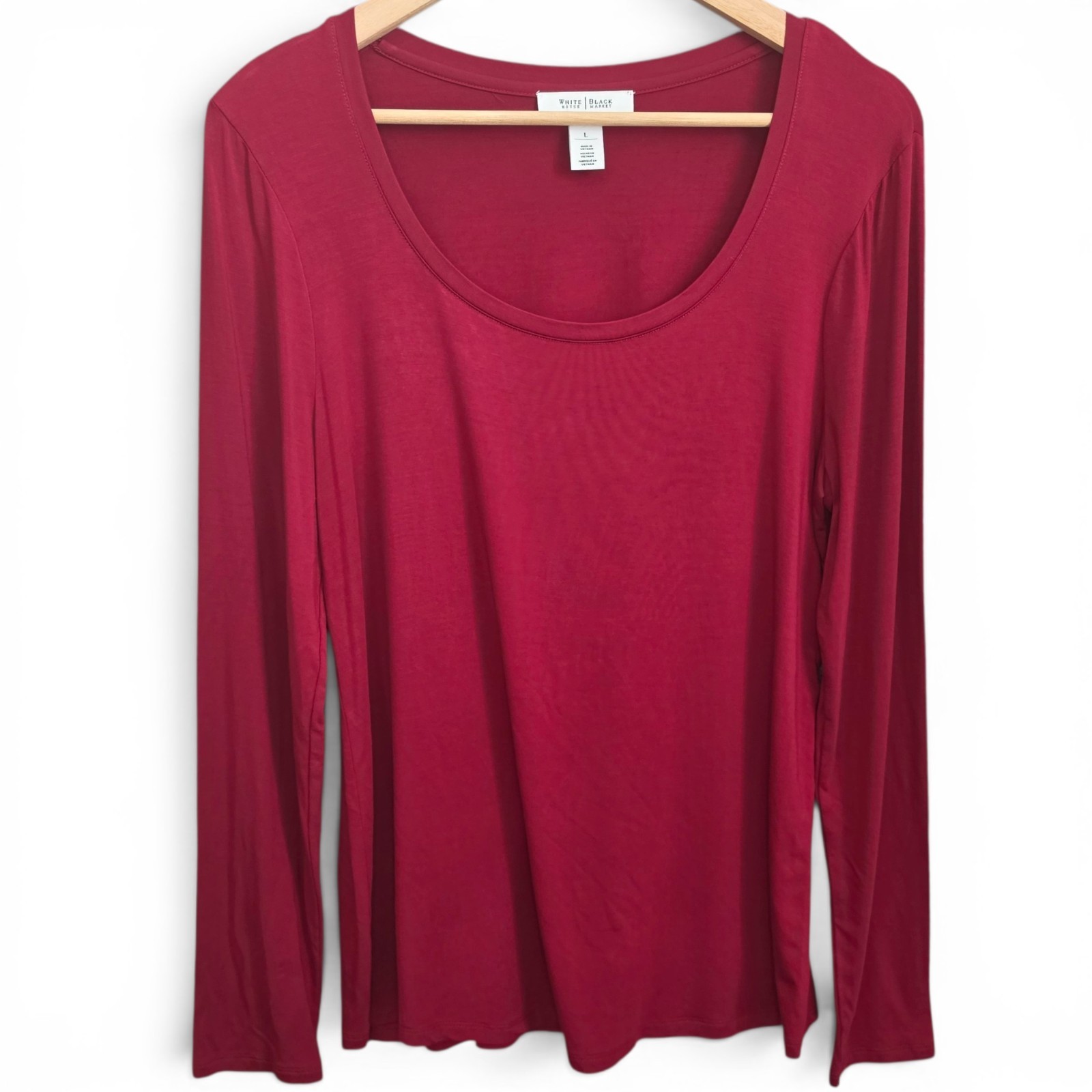 White House Black Market Top Womens Large Burgundy Scoop Neck Long Sleeve