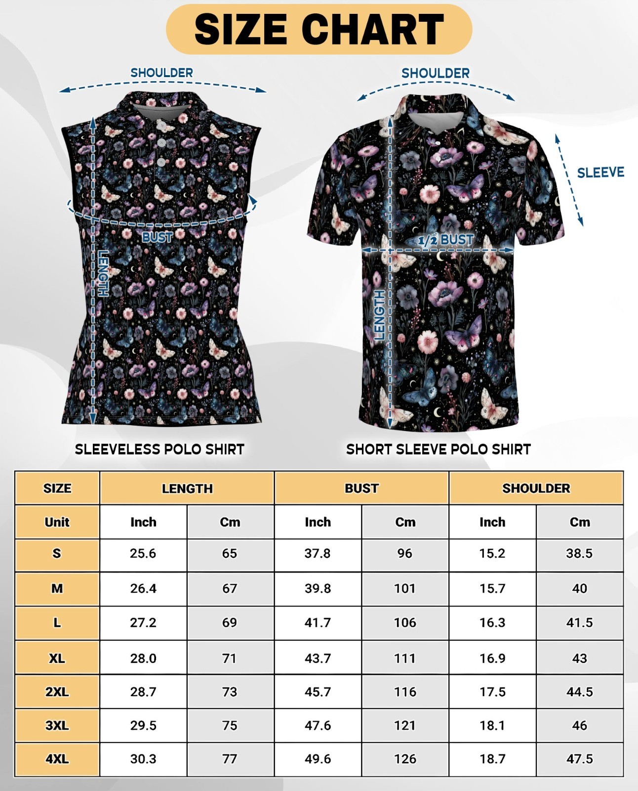 Women Sleeveless Polo Shirt Butterfly Floral Celestial Graphic Top