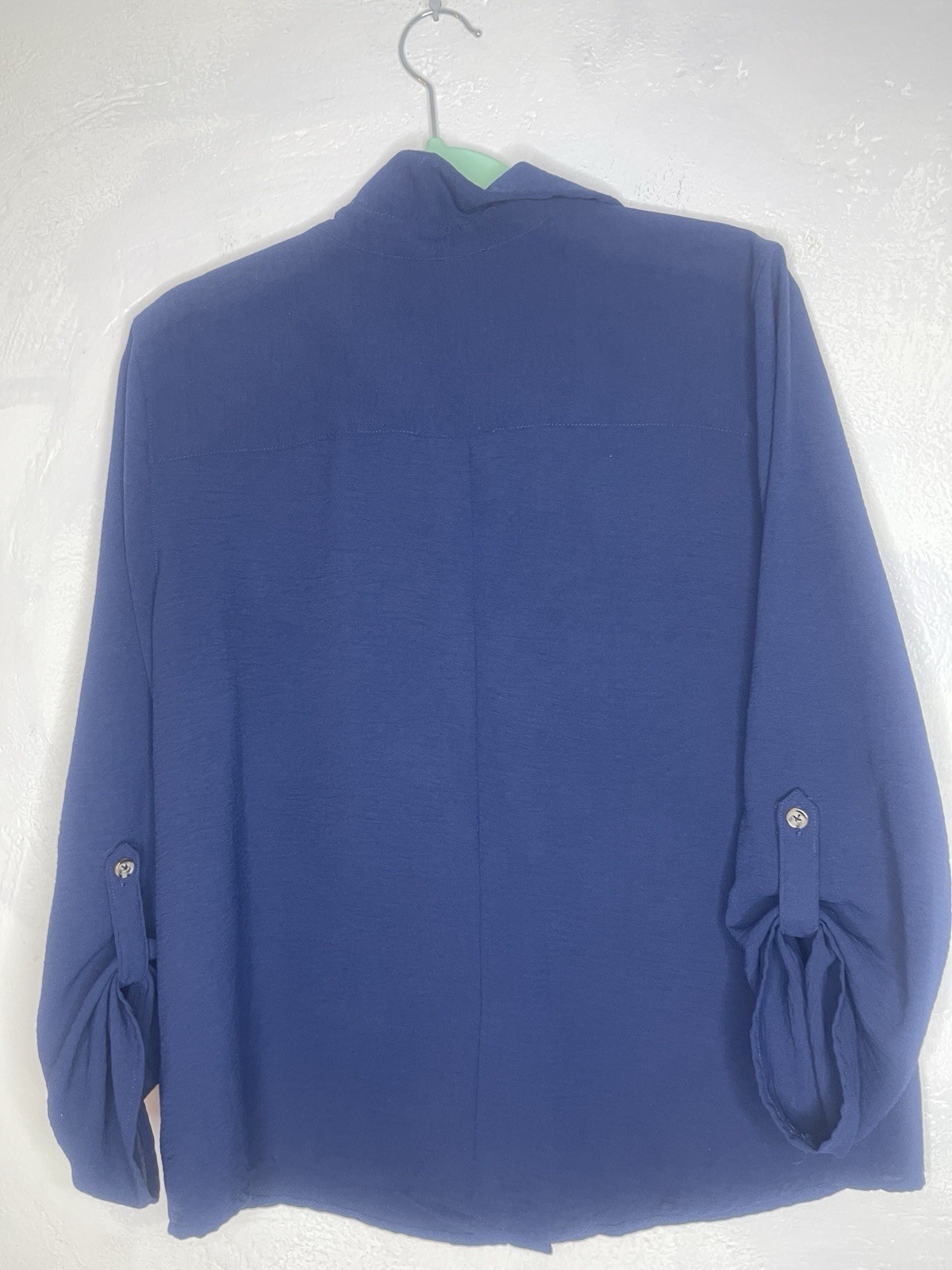 Fred David Women’s Large Navy Button Up Blouse Roll Tab Sleeve Casual Career