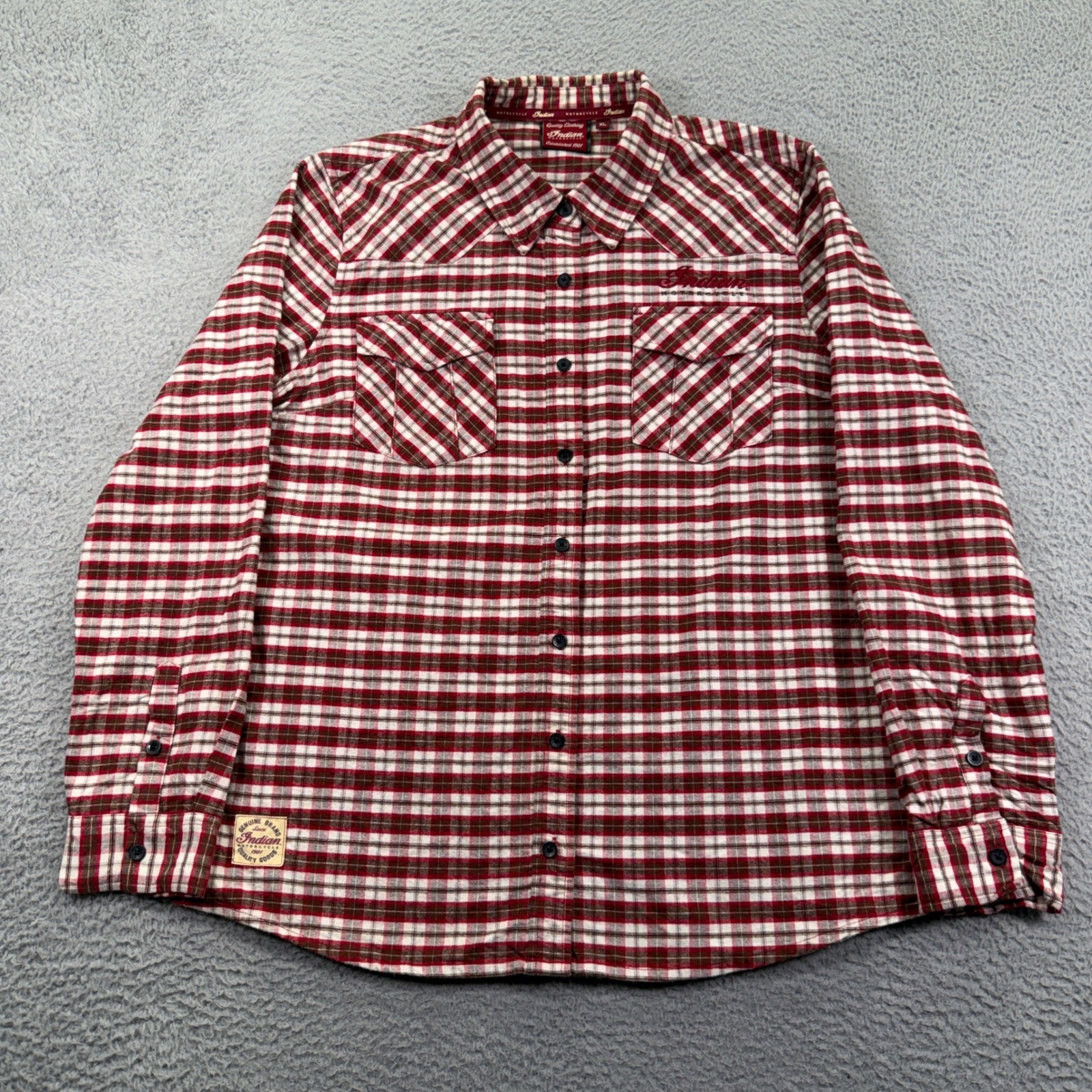 Indian Motorcycle Flannel Shirt Women XL Red Plaid Western Button Up Embroidered