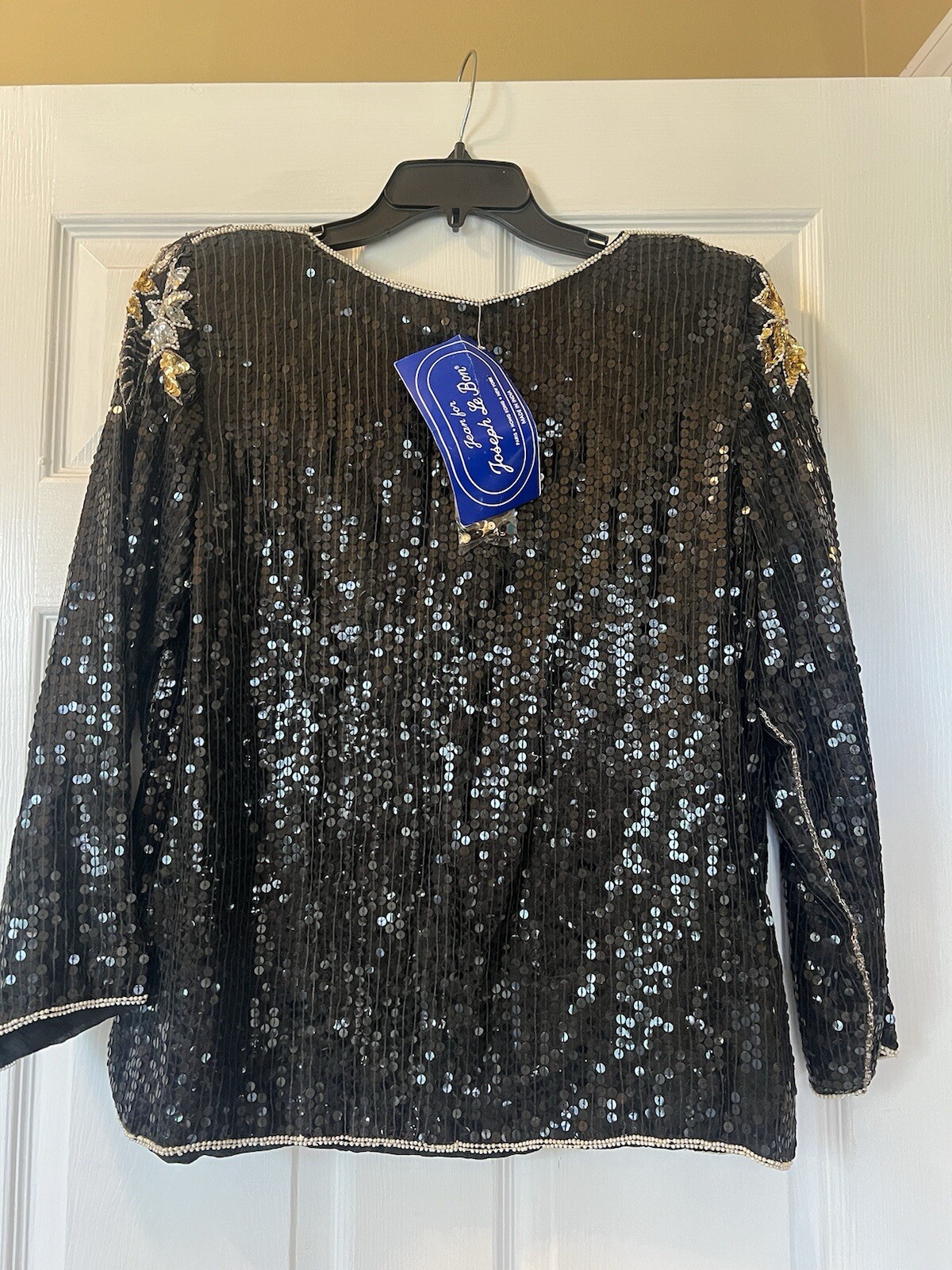 Jean for Joseph Le Bon Vintage Silk Beaded Sequin Formal Blouse Black Size Large