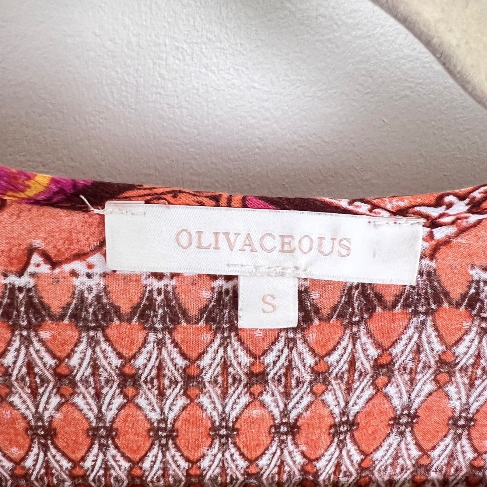 Boho Patchwork Peasant Blouse Womens Sz S Paisley Orange Pink Tassel Cottage