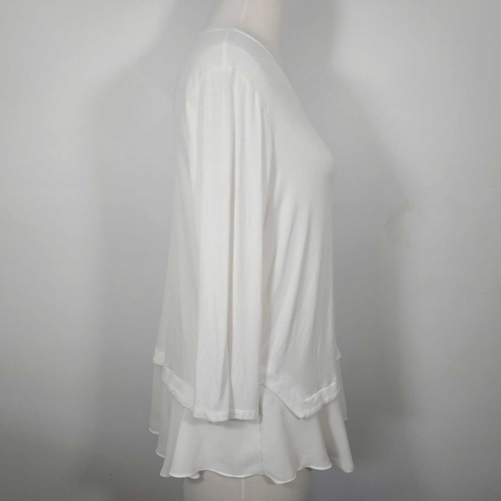 Casual Couture by Green Envelope Shirt Top Women Size XL White Flowy Layered Hem