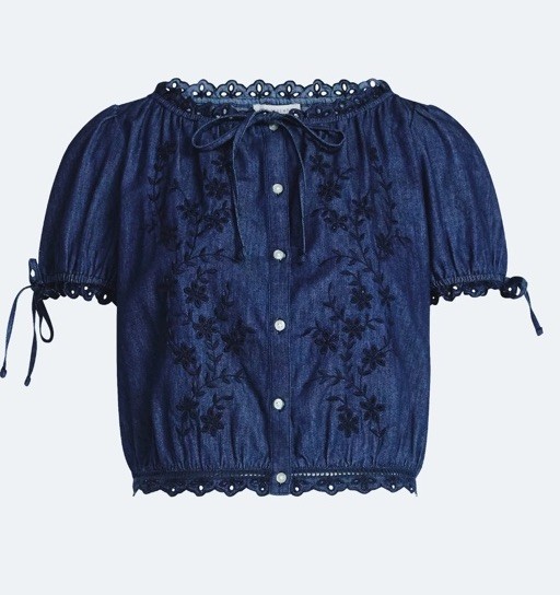 Free Assembly Womans Blue Embroidered Crop Top Size Large (12-14) NWT