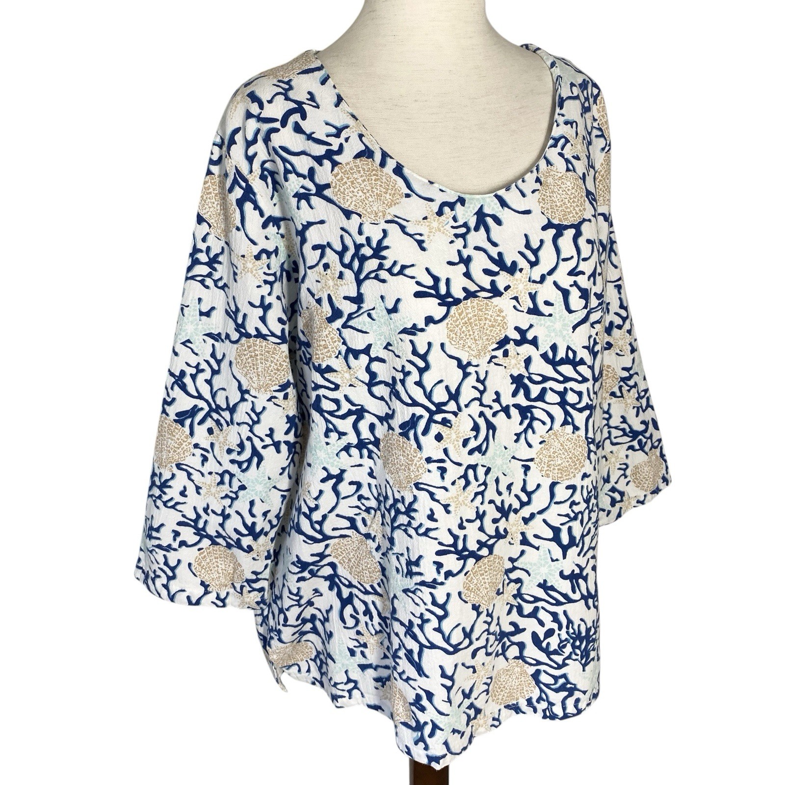 VINTAGE PALM GROVE Seashell & Coral Top Size Large Beach Tropical Resortwear 90s