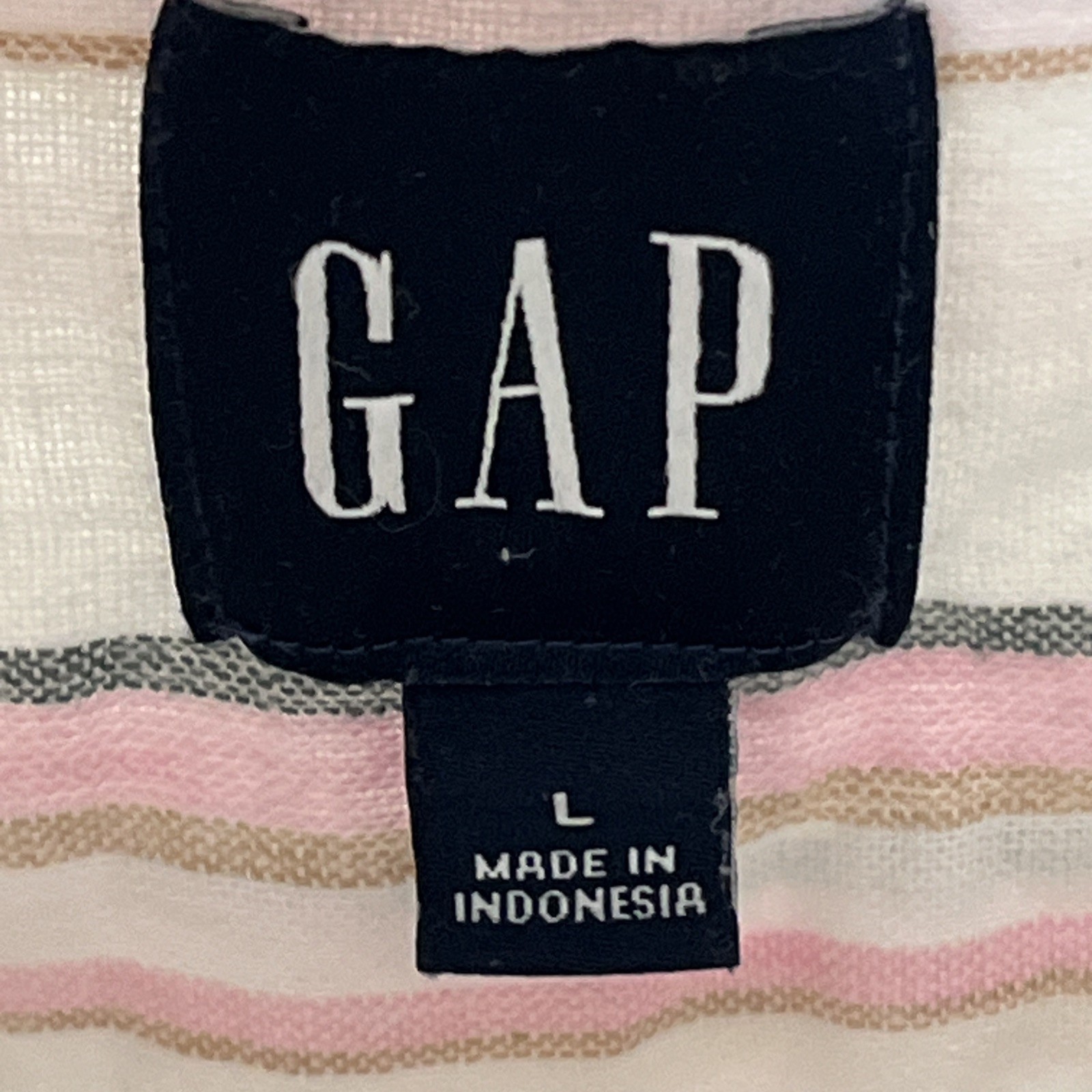 Gap Long Sleeve Button-Down Linen Shirt Womens L White Pink/ Gray/Beige Stripes