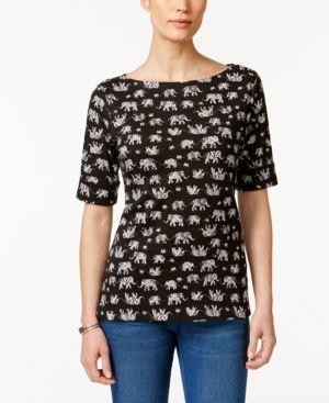 Karen Scott Women’s Deep Black Elephant Short Sleeve Top Cotton NWT Size XL