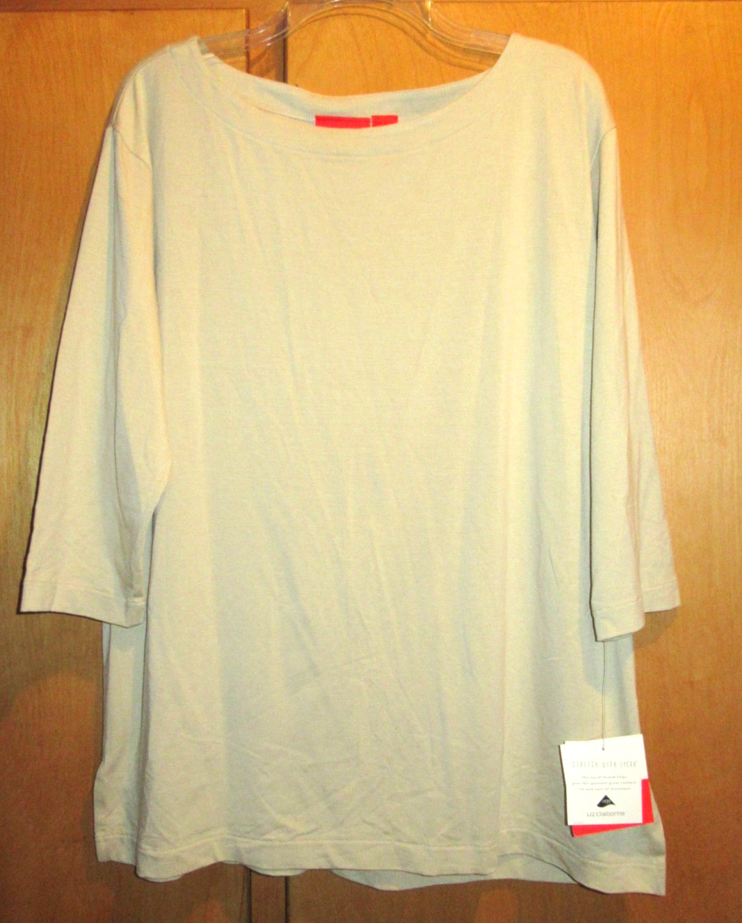 LIZ CLAIBORNE Liz & Co Size L Knit Pullover Tan Shirt Boat Neck 3/4 Sleeve NWT