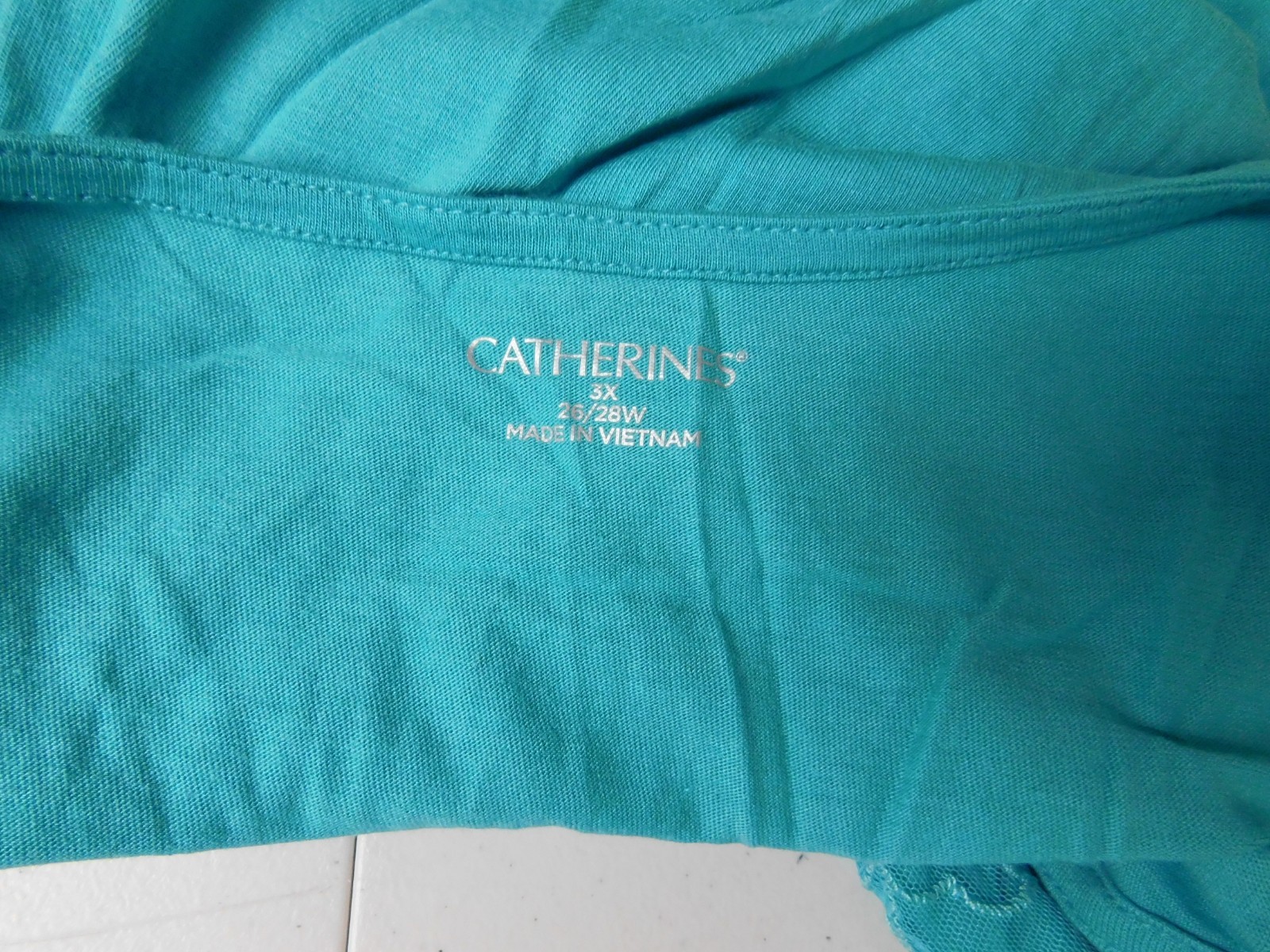 Catherines Women Shirt 3X 26/28W Teal Blue Lace Embroidered Long Sleeve