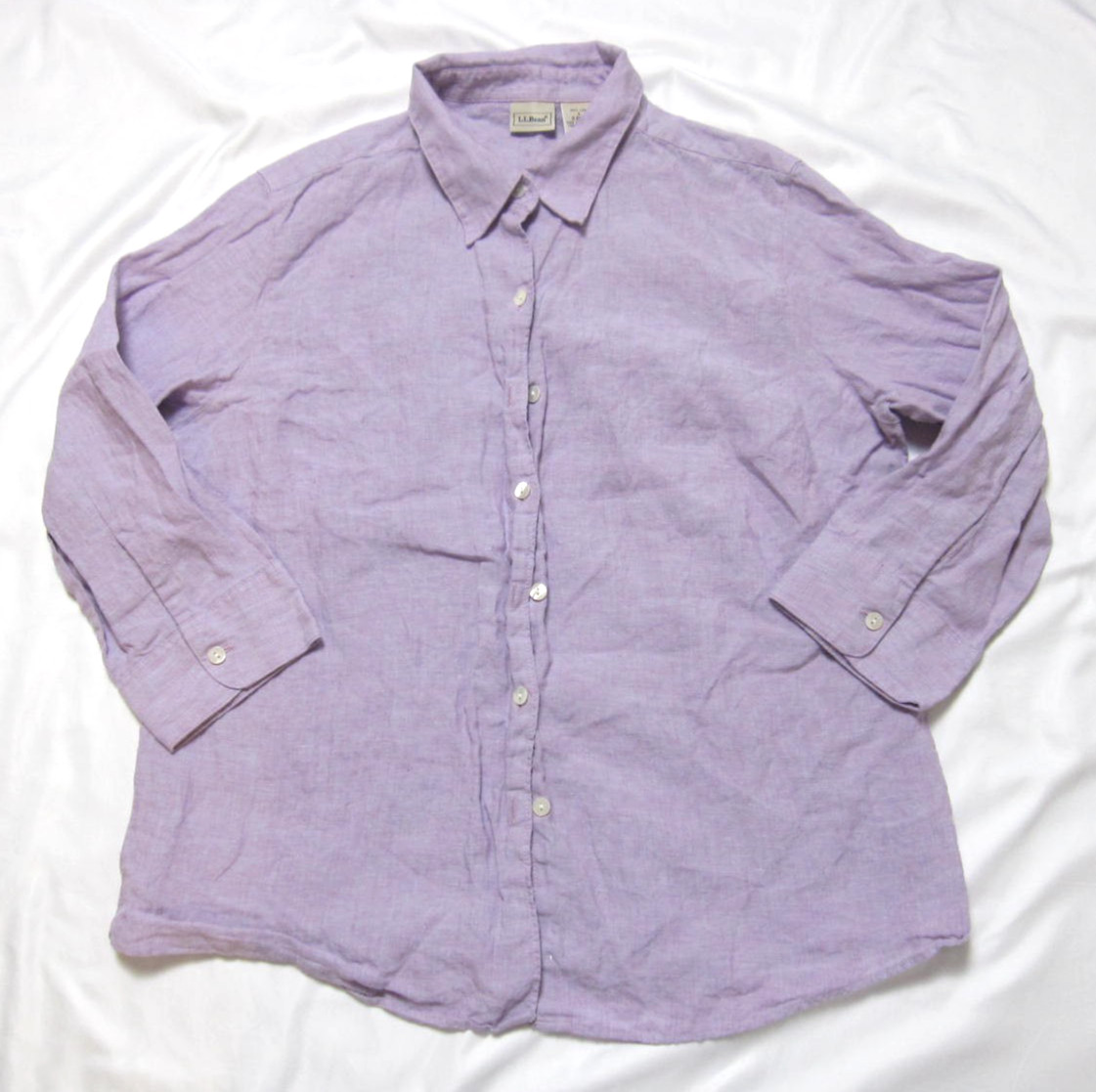 Vtg Y2K L.L.Bean Linen Shirt Women Lilac Lavender Outdoor Coastal Sz L (WB569)