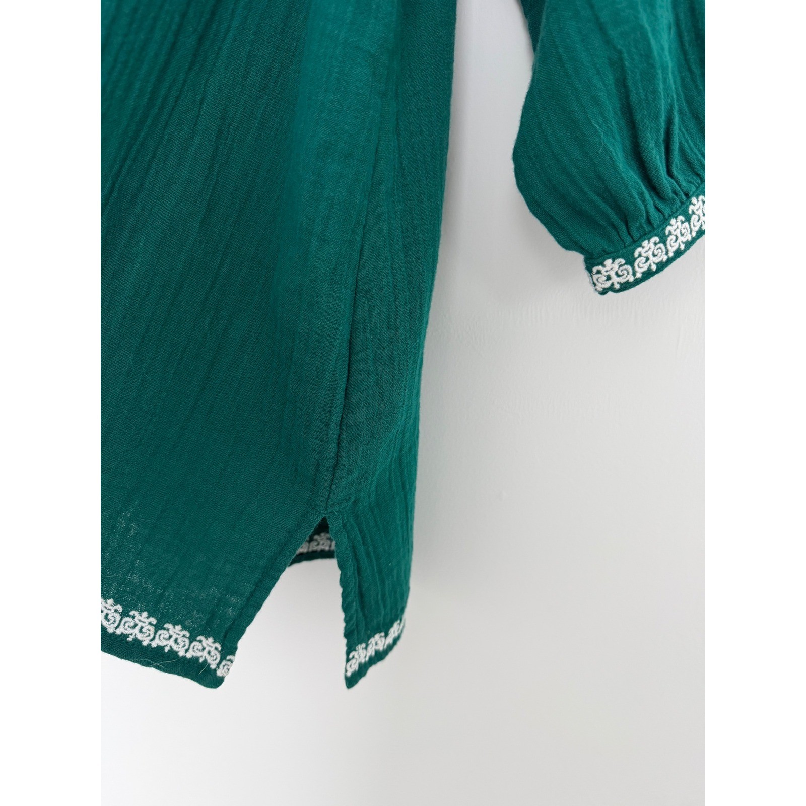 Soft Surroundings Green Embroidered Tunic Top Floral Gauze Boho Small