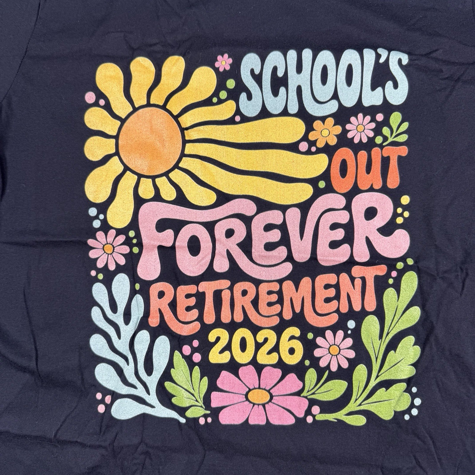Women’s XL Black Short Sleeve Shirt – Retirement 2026 – Schools Out Forever NWT