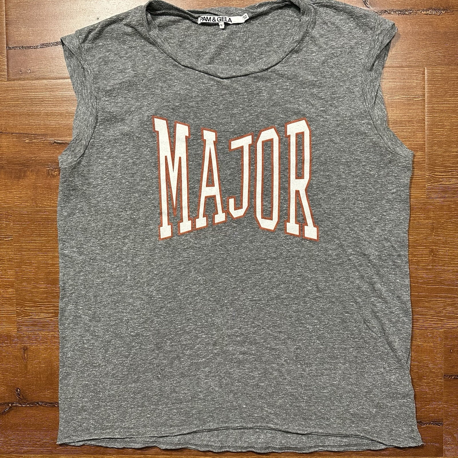 Pam & Gela Tank Top Womens L Gray Major Knit Made In USA Retro Designer City