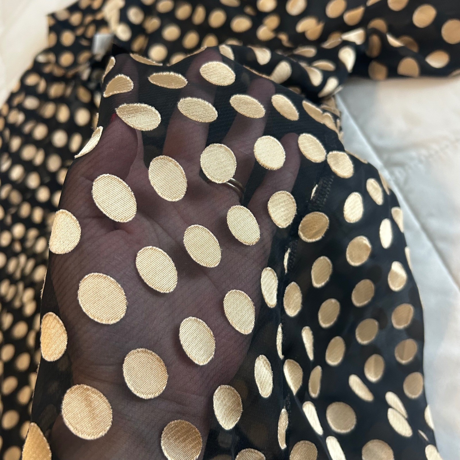 Chicos Black Gold Polka Dot Sheer Button Down Shirt Blouse Size XL Glam Party