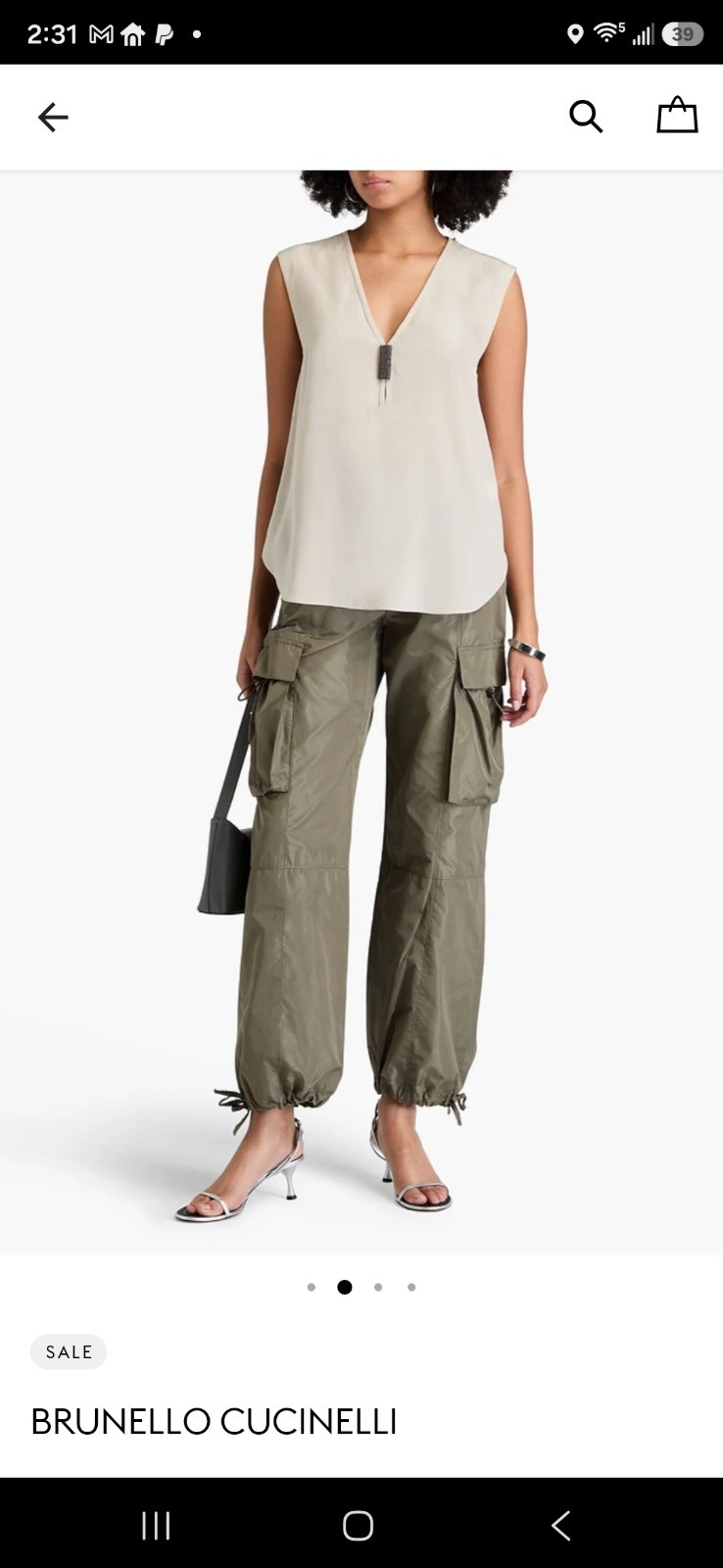 Brunello Cucinelli Beige Silk Crepe de Chine Beaded V-Neck Sleeveless Blouse M