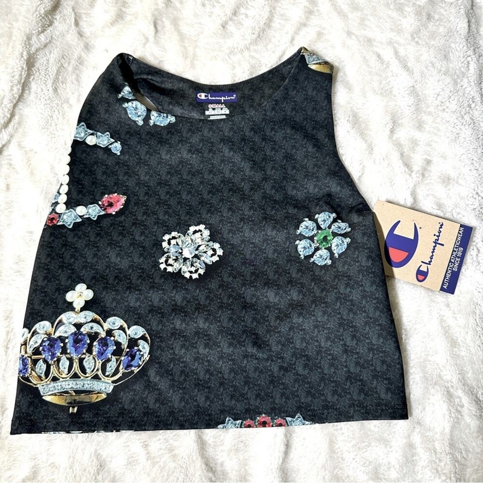 Champion Size S jewel bling NWT Gray Black Tank Top Athletic Sports Bra yoga