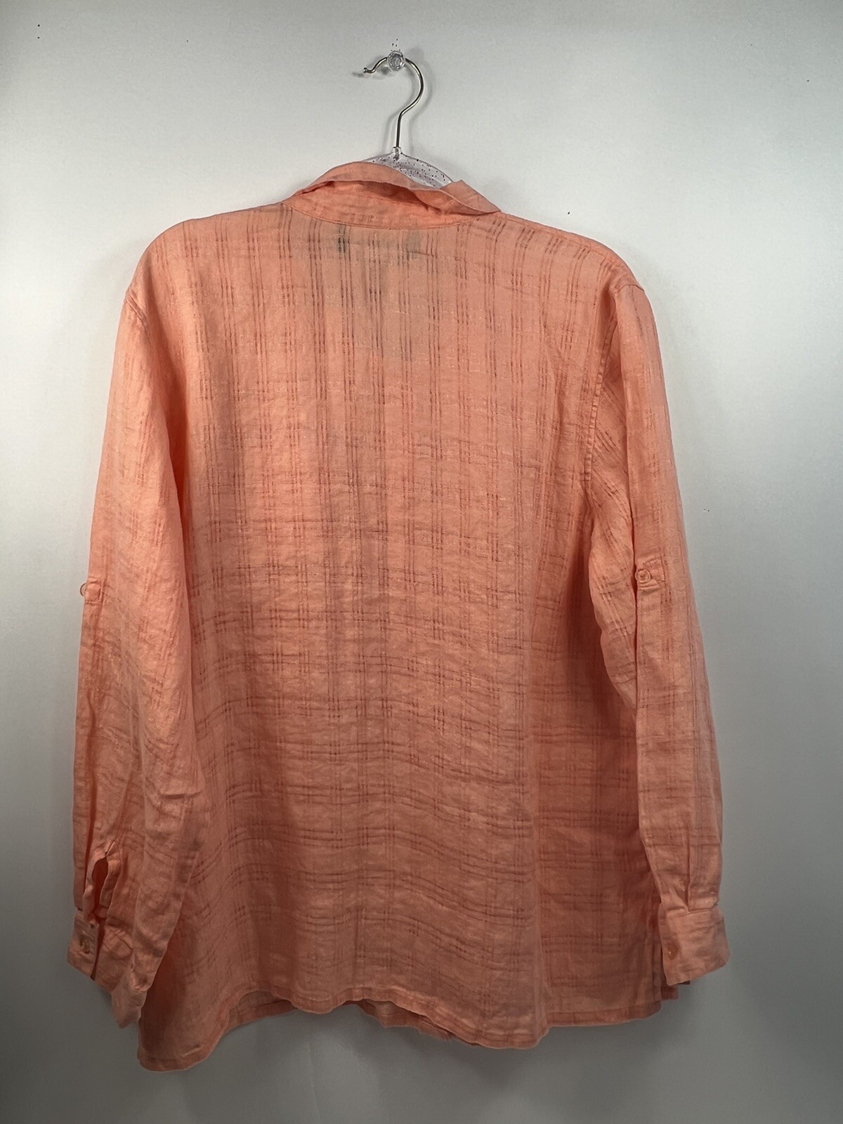 Sag Harbor Shirt Women’s Size XL Orange Semi Sheer Roll Tab Long Sleeve