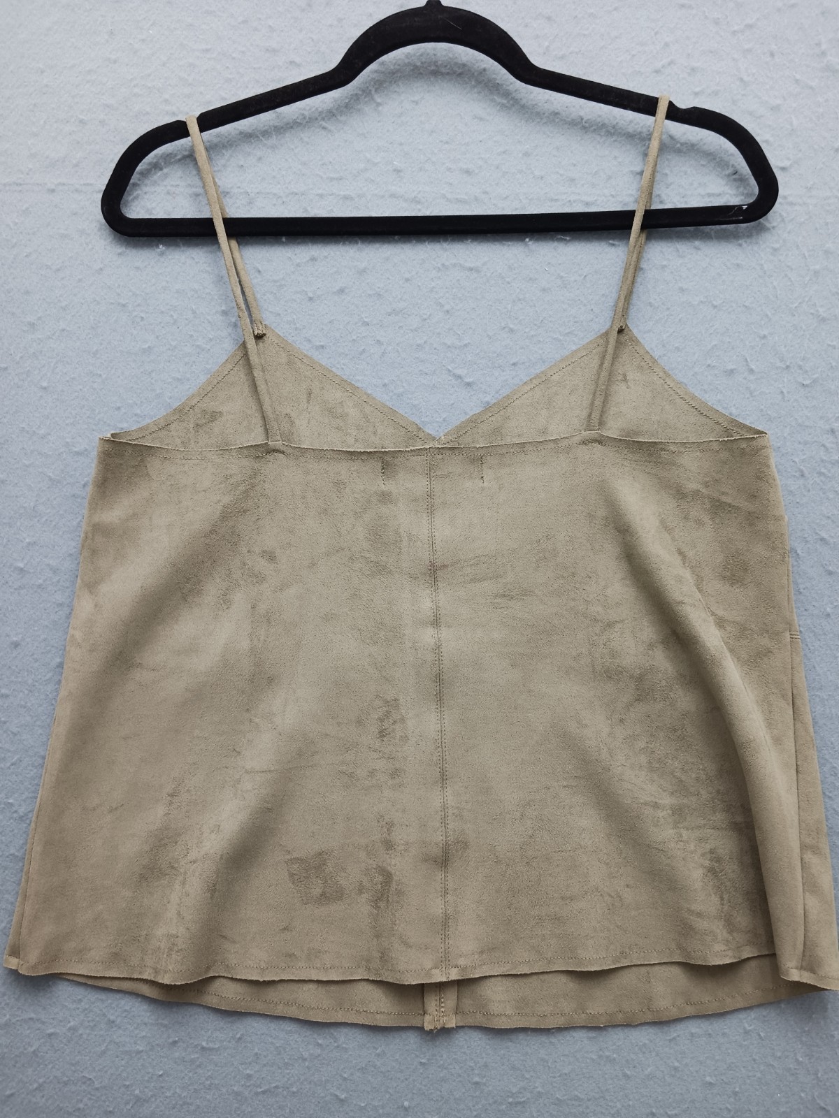 fab’rik Women S Camisole Tan Faux Suede V-Neck Spaghetti Strap Stretch Casual