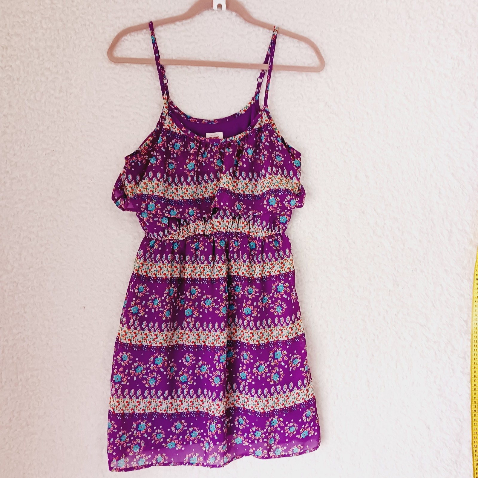 Top Sun Dress Purple Blue Mossimo Elastic Waist Lined Adj Straps Floral Size S