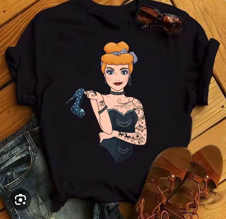 Tattooed Disney Inked Princess Cinderella Women’s T-Shirt Black M