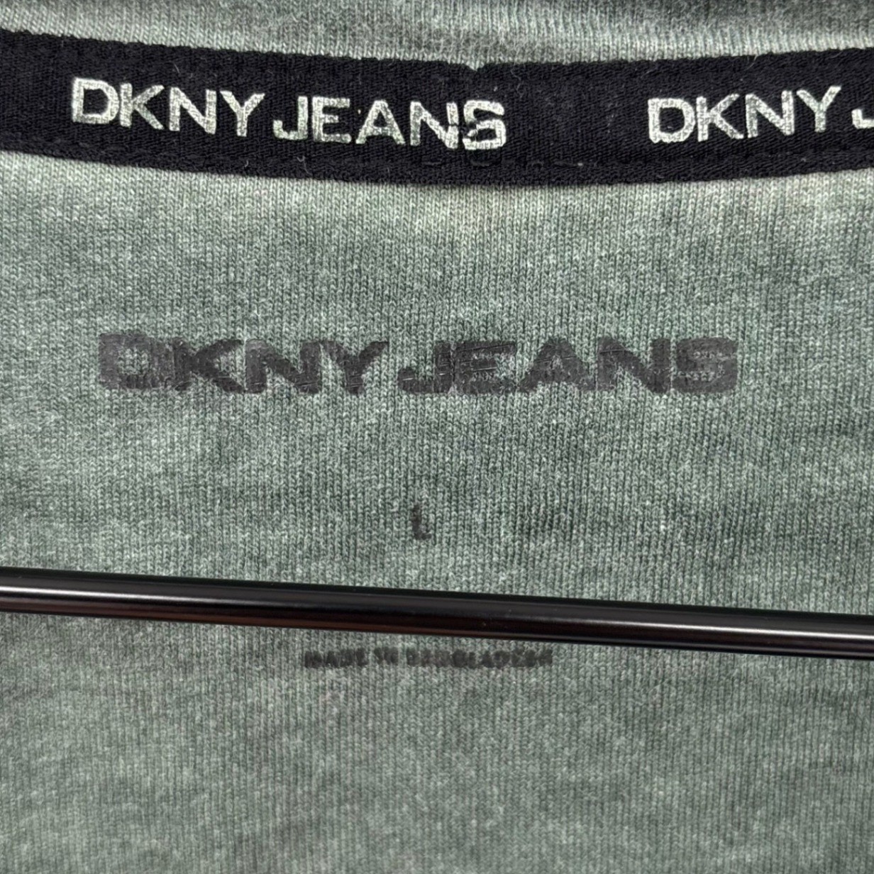DKNY Jeans Muscle Tee Womens Large Green Padded Shoulder Graphic Tank Gym Y2K