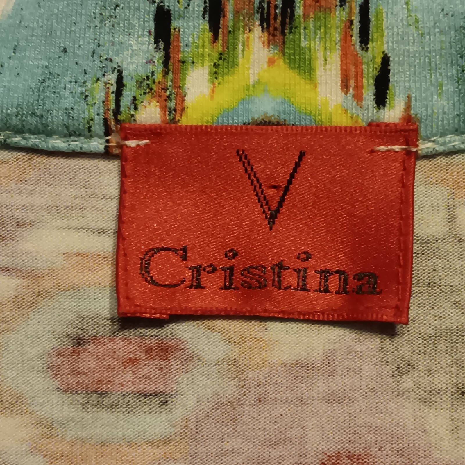 V. Cristina Colorful V Neck Top Size Large 3/4 Sleeve