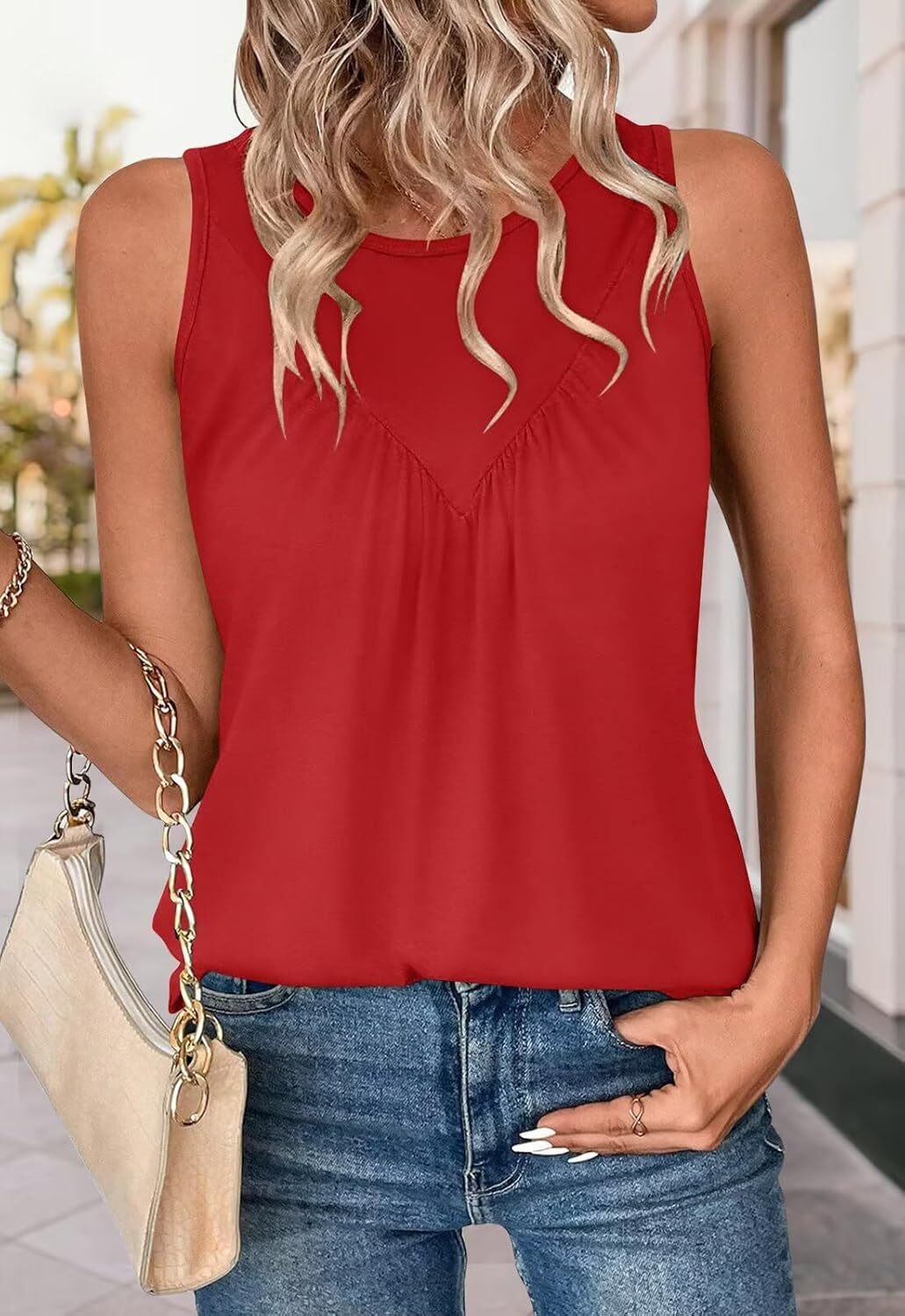 Women Sleeveless Tank Top Loose Fit Flowy Casual Summer Beach Vacation Shirt