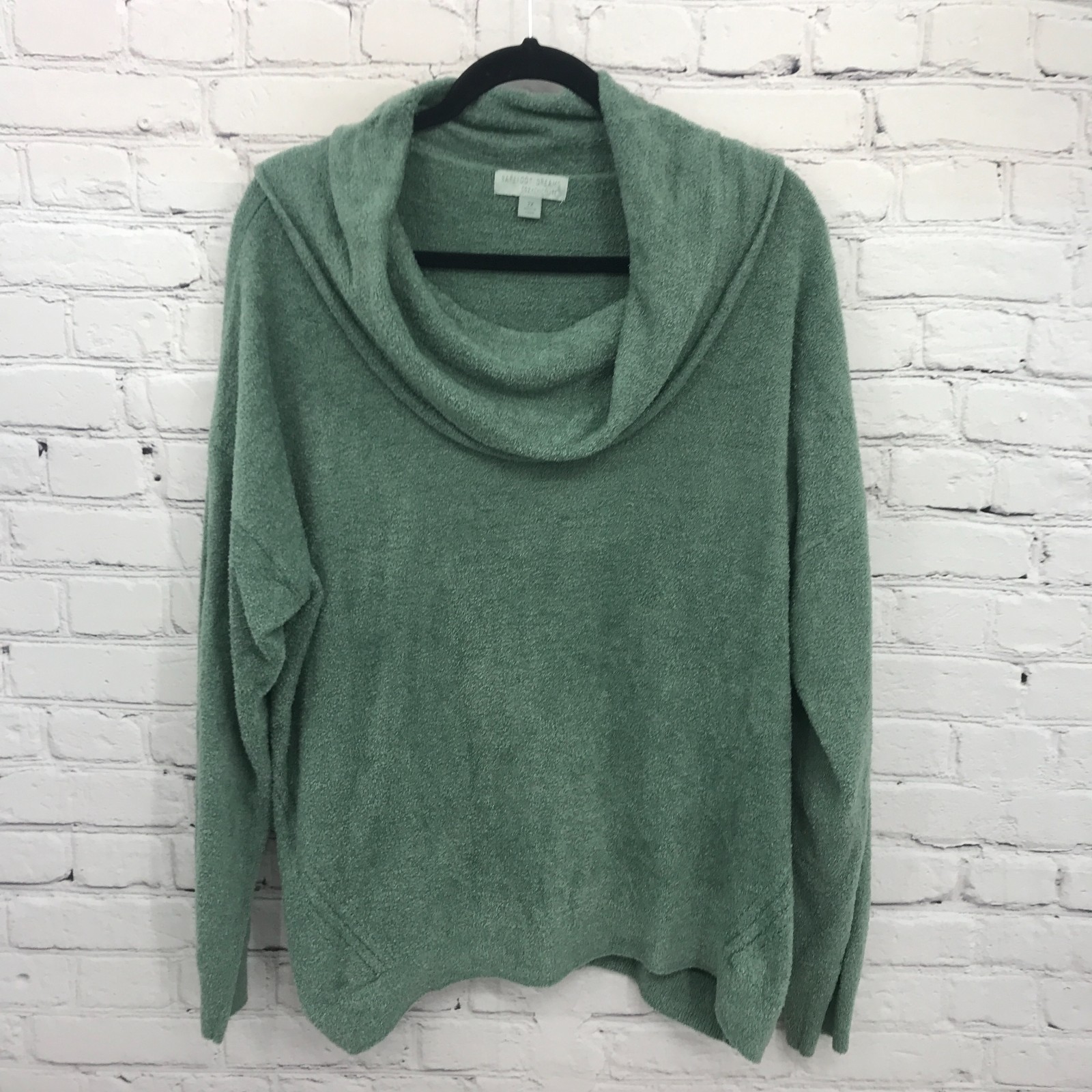 Barefoot Dreams Top Womens 2X Green Pullover Cowl Neck Cozy Chic Lite Casual