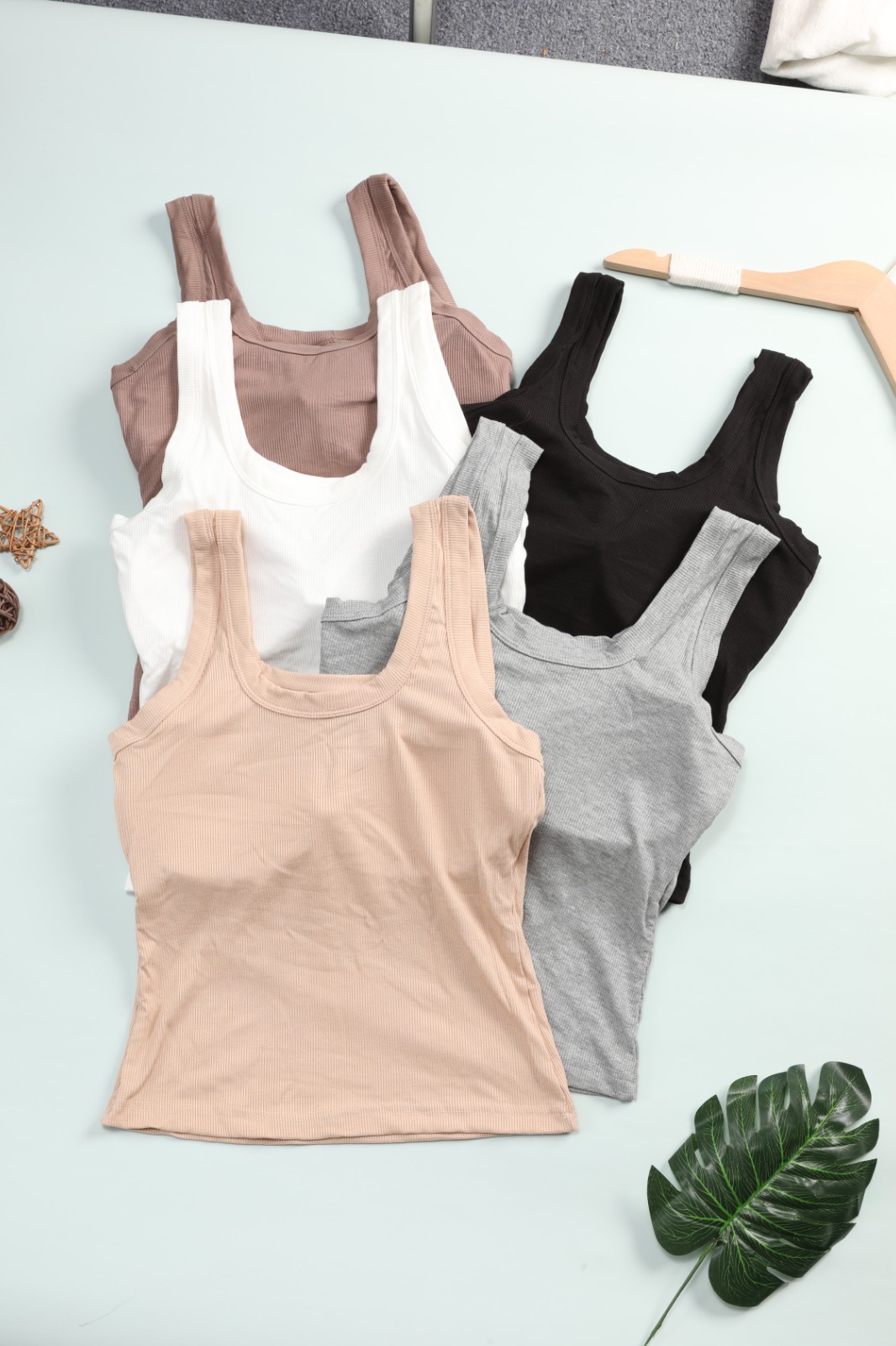 5 Pack Ribbed Square Neck Tank Top Built In Bra Tummy Control Slim Camisole