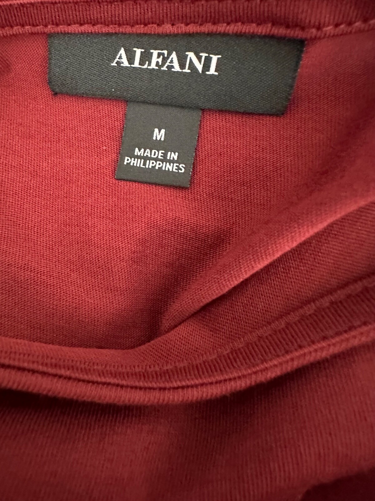 Alfani Maroon Red Top Blouse Pullover Short Sleeve Size M Polyester & Cotton